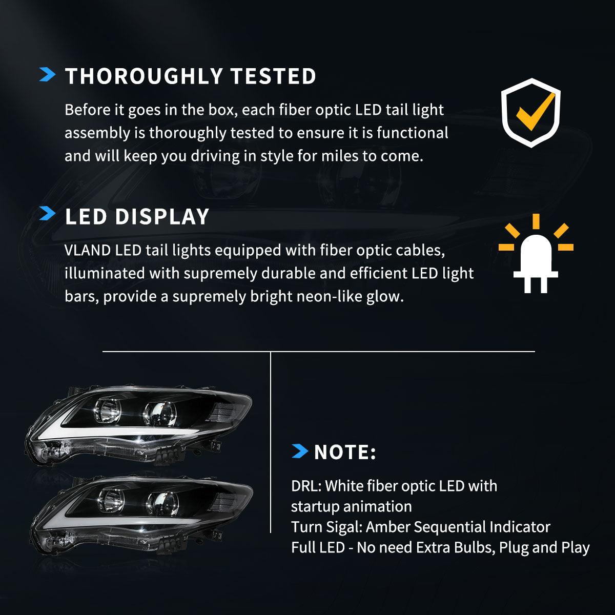 LED Headlight Assembly Projector Black Compatible with 2011-2013 Toyota Corolla 10th Gen (E140 Wide Body) Facelift - Upgrade Your Night Driving Safety & Style