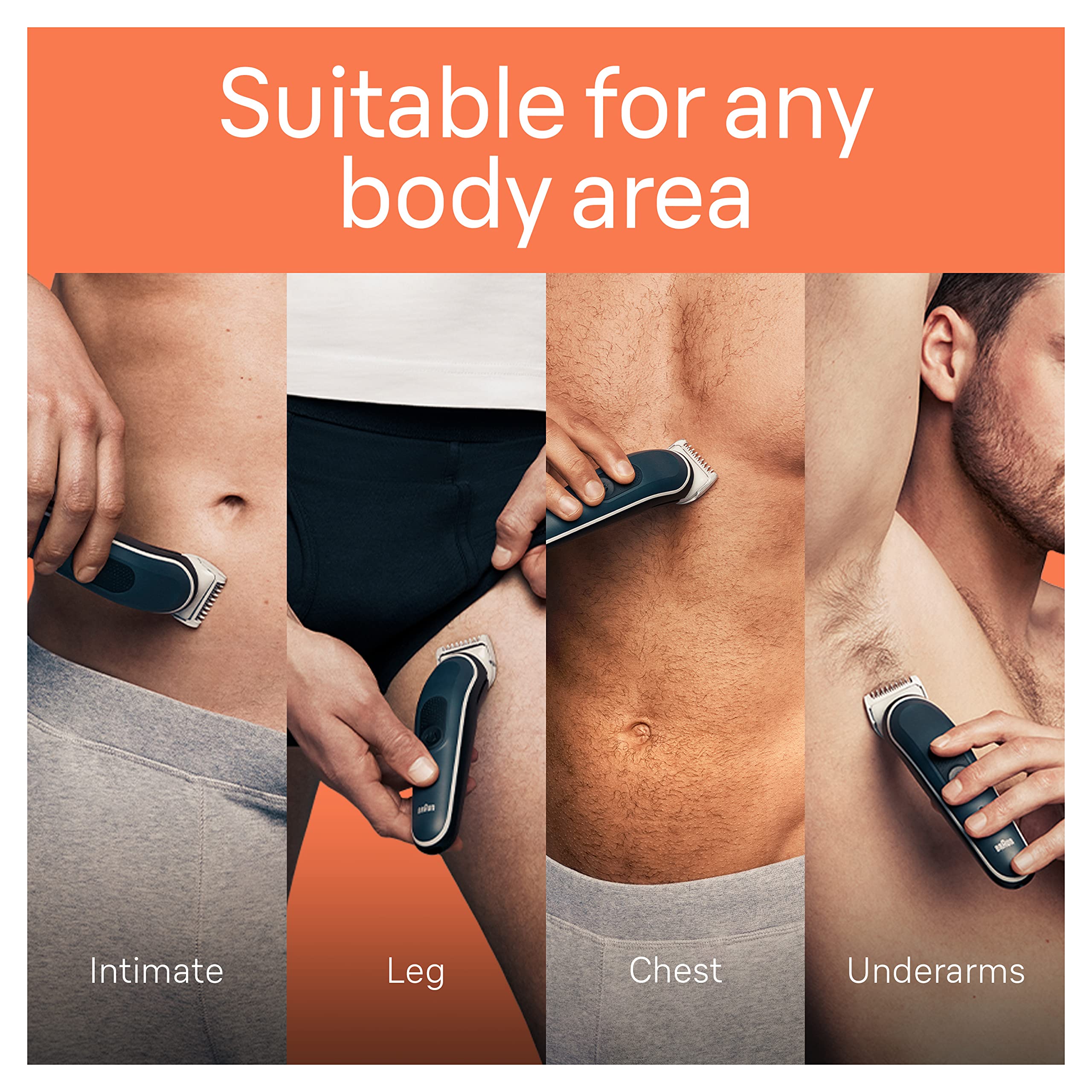 Braun Series 5 5360 Body Groomer for Men - Waterproof & Cordless Trimmer with SkinSafe Technology for Chest, Armpits, Groin - Includes Clean Shave Attachment, 100 Min Runtime - Perfect for Travel & Gym Use