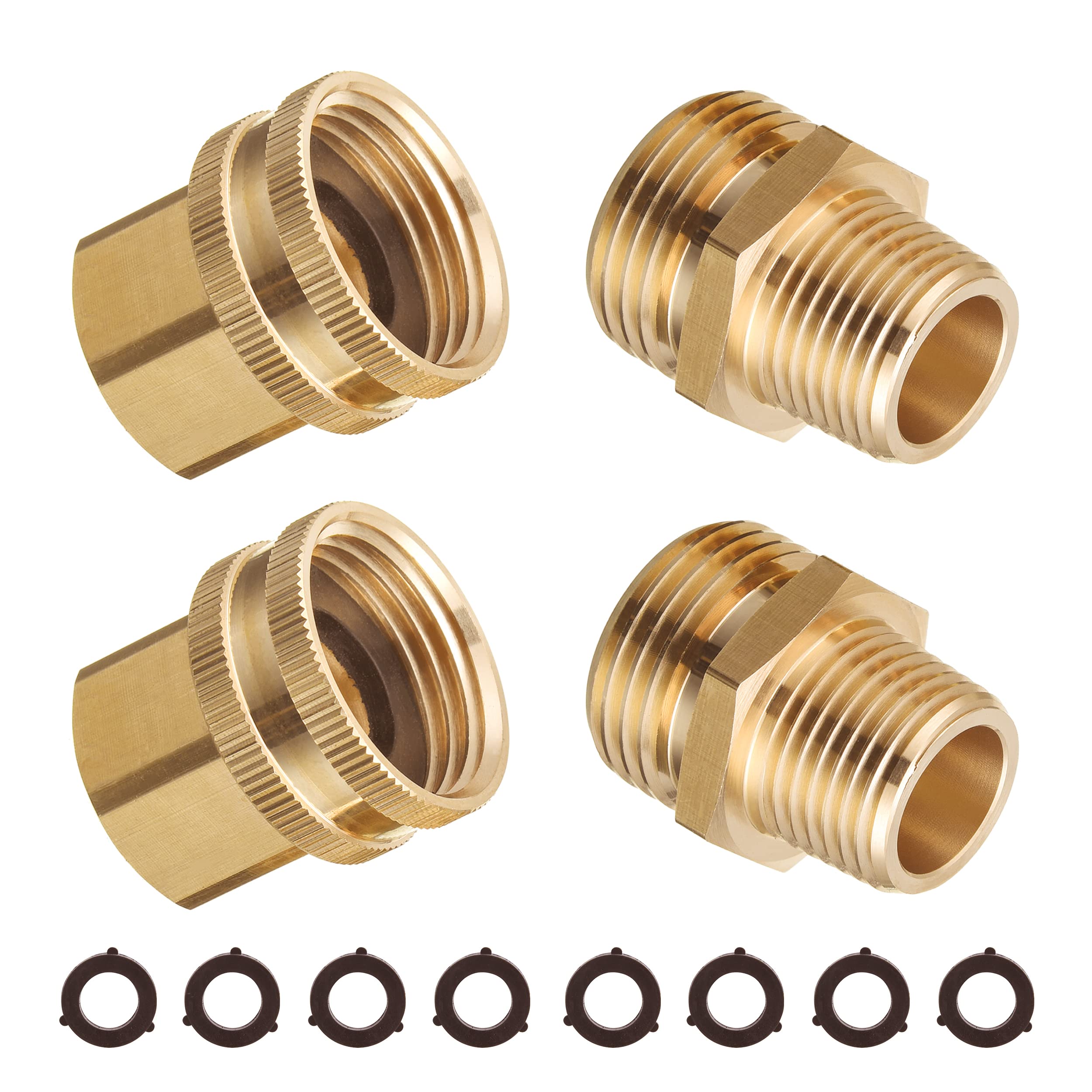 JOEJET 3/4 Inch GHT to 1/2 Inch NPT Brass Garden Hose Adapter - Quick Connect Fittings for Outdoor Watering, Irrigation & Washing (2 Pack) - Perfect for Lawn Care, Car Washing & Gardening Tools