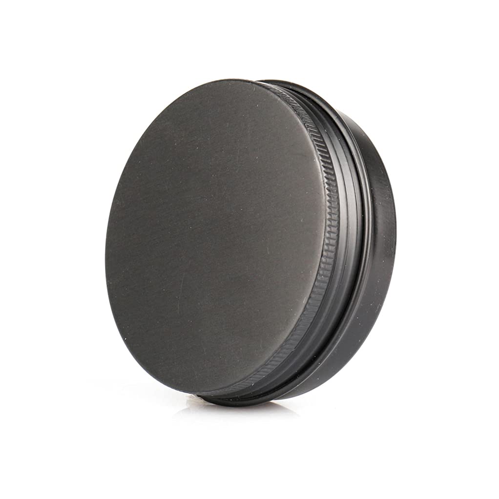 100 Pcs 60ml (60g) Empty Round Black Aluminum Tin Jars with Screw Lids - Cosmetic Containers for Lip Balm, DIY Candle, Salve, Powder Storage - Includes 3 Aluminum Spoons & 100 Labels (5cm Diameter) - Perfect for DIY Crafts, Homemade Beauty Products, and Small Item Organization