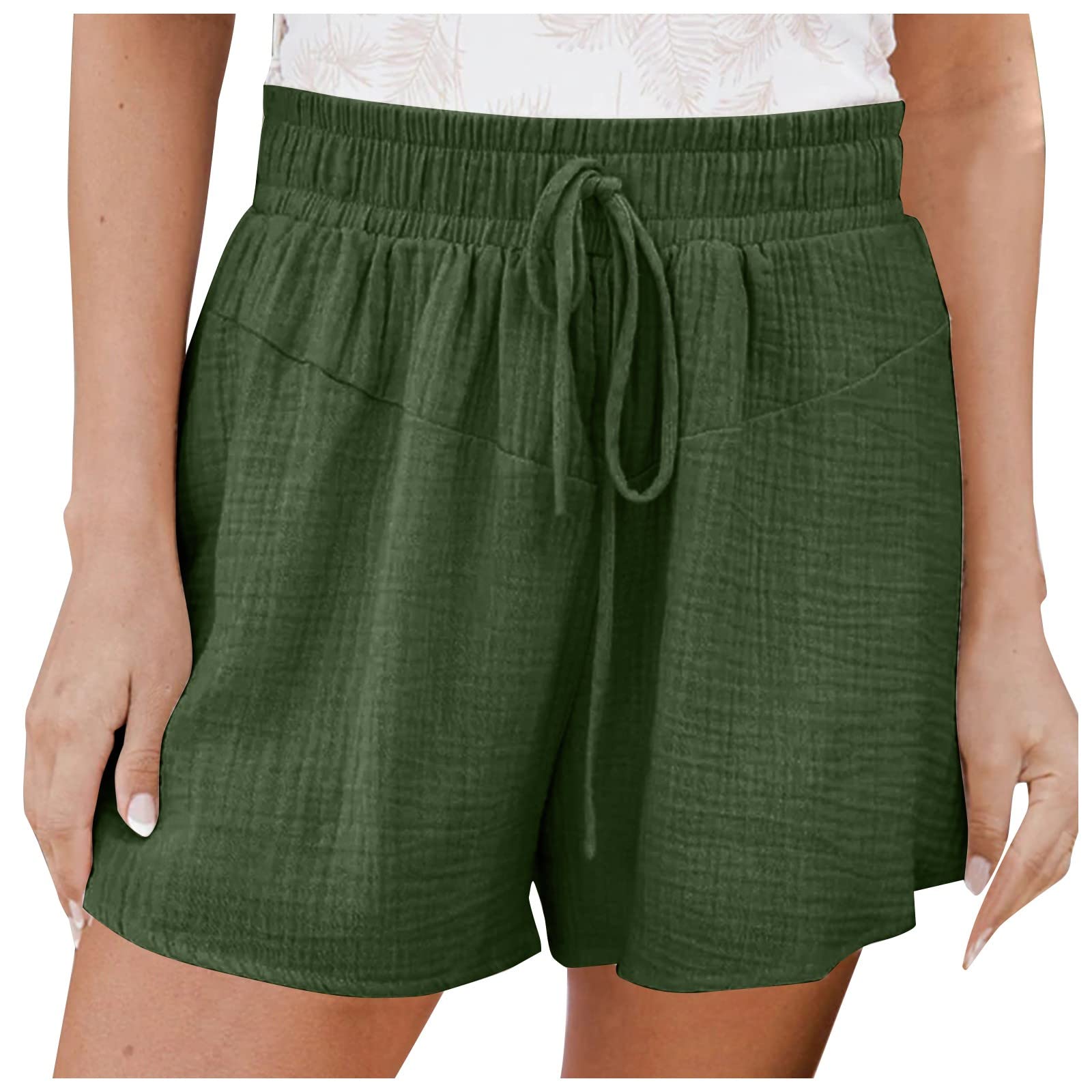 Women's High Waisted Ripped Denim Shorts - Stretchy Cuffed Hem Jeans with Drawstring Elastic Waistband | Perfect for Summer, Beach, Swimming & Casual Wear