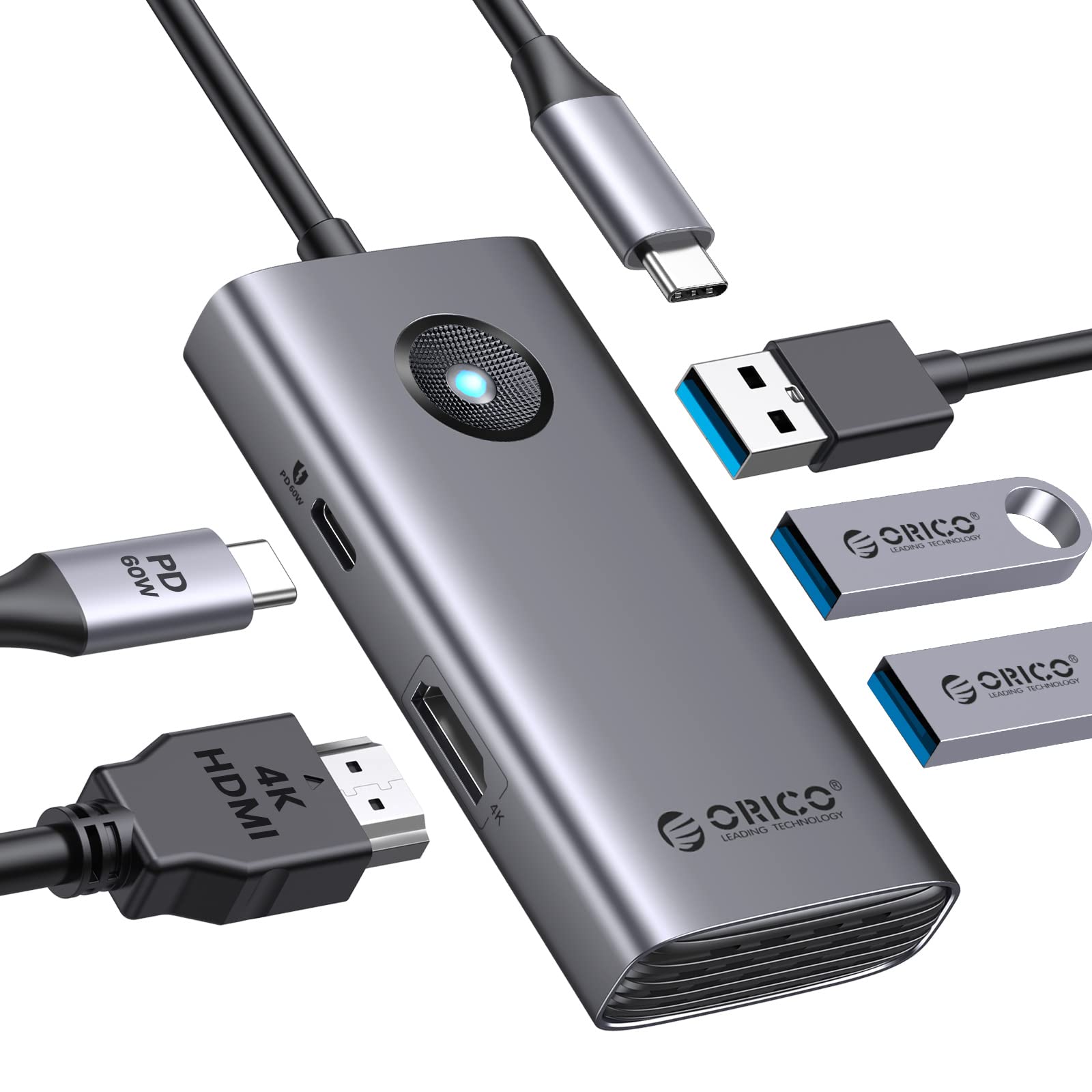 ORICO 5-in-1 USB C Hub with HDMI & PD - for MacBook, XPS & More