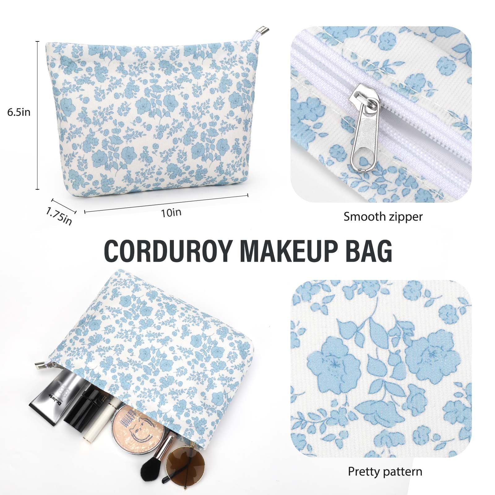 Stylish Corduroy Tote Bag for Women - Durable Shoulder Beach Bag with Matching Makeup Pouch - Perfect for Work, Travel, Grocery Shopping & Daily Use