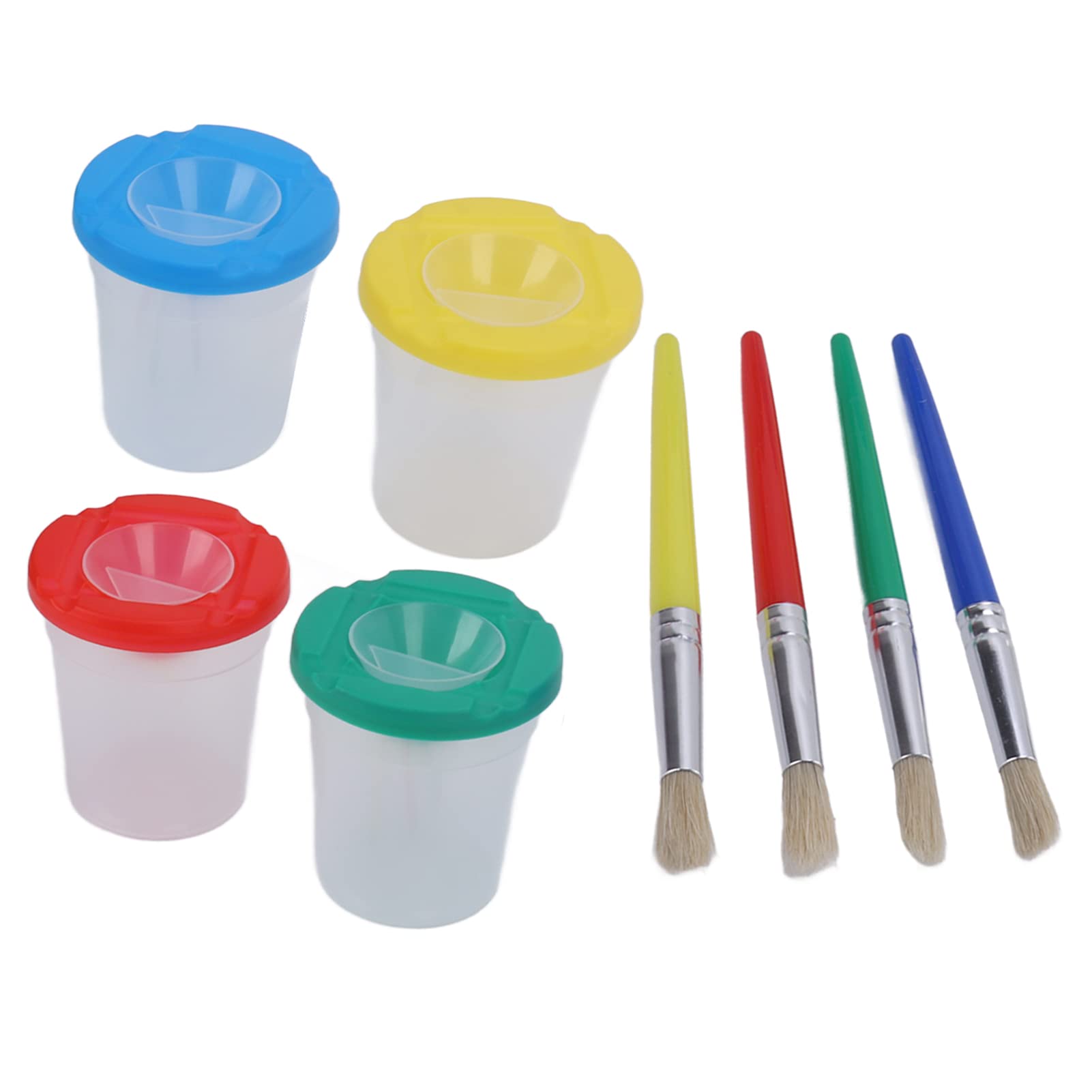 4Pcs Spill-Proof Paint Cups with Lids & 4 Brushes - Kids Art Painting Supplies for Classroom, DIY Crafts & Home Activities - Non-Spill Design for Mess-Free Creativity