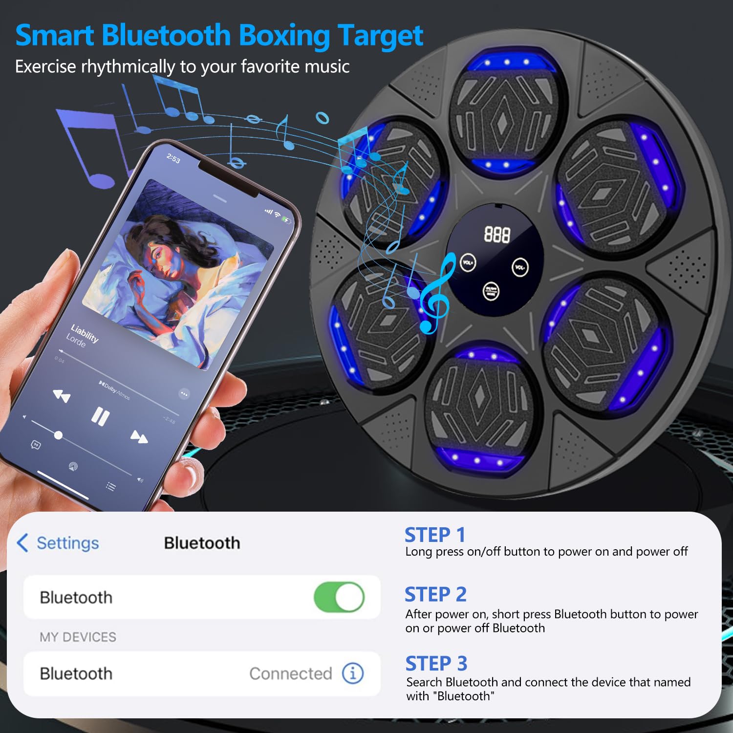 2025 Upgraded Smart Bluetooth Music Boxing Trainer with LED Display & Boxing Gloves - Wall Mounted Electronic Focus & Agility Training Equipment for Kids & Adults | Home Gym, Boxing Practice, Fitness Training