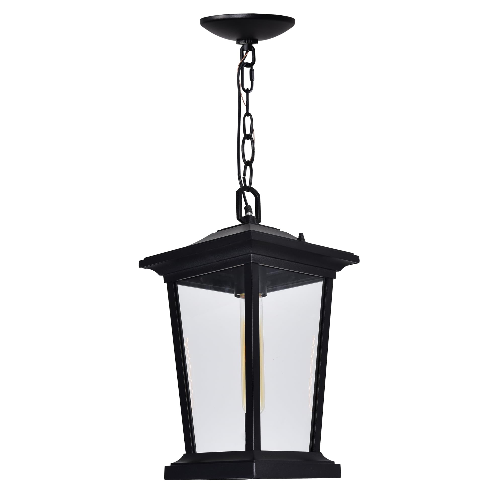 CWI Lighting Leawood 1-Light Black Outdoor Hanging Light Fixture - Waterproof Patio Porch Lantern for Garden, Backyard, and Entryway