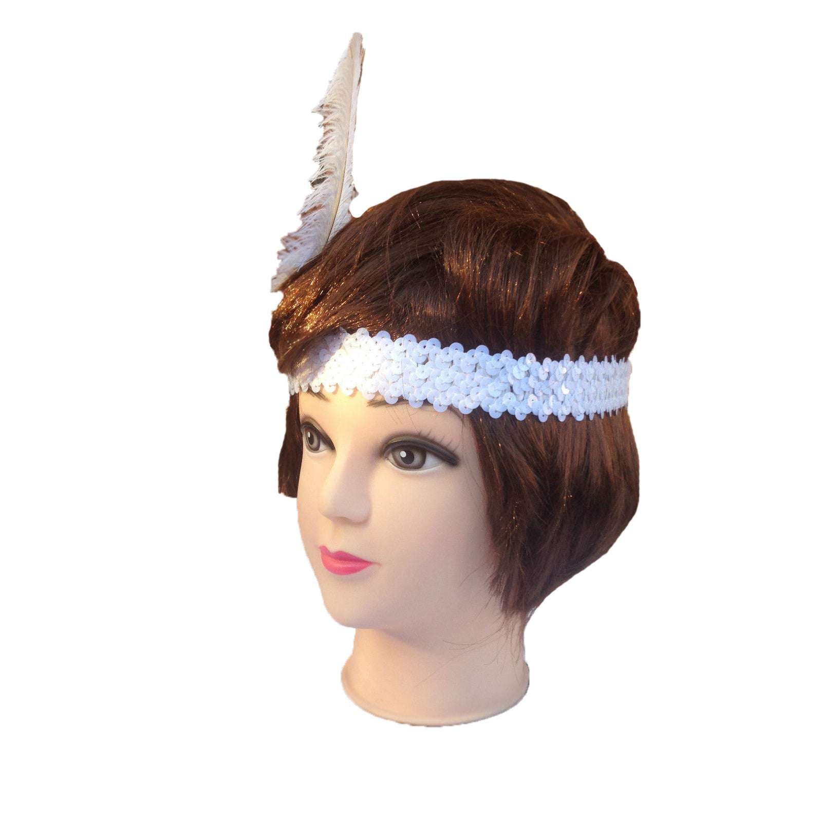 12-Pack 1920s Flapper Headbands - Feather & Sequin Headpiece for Gatsby Party, Charleston Dance, Roaring 20s Theme, Halloween Costume, Vintage Style Hair Accessories (White)
