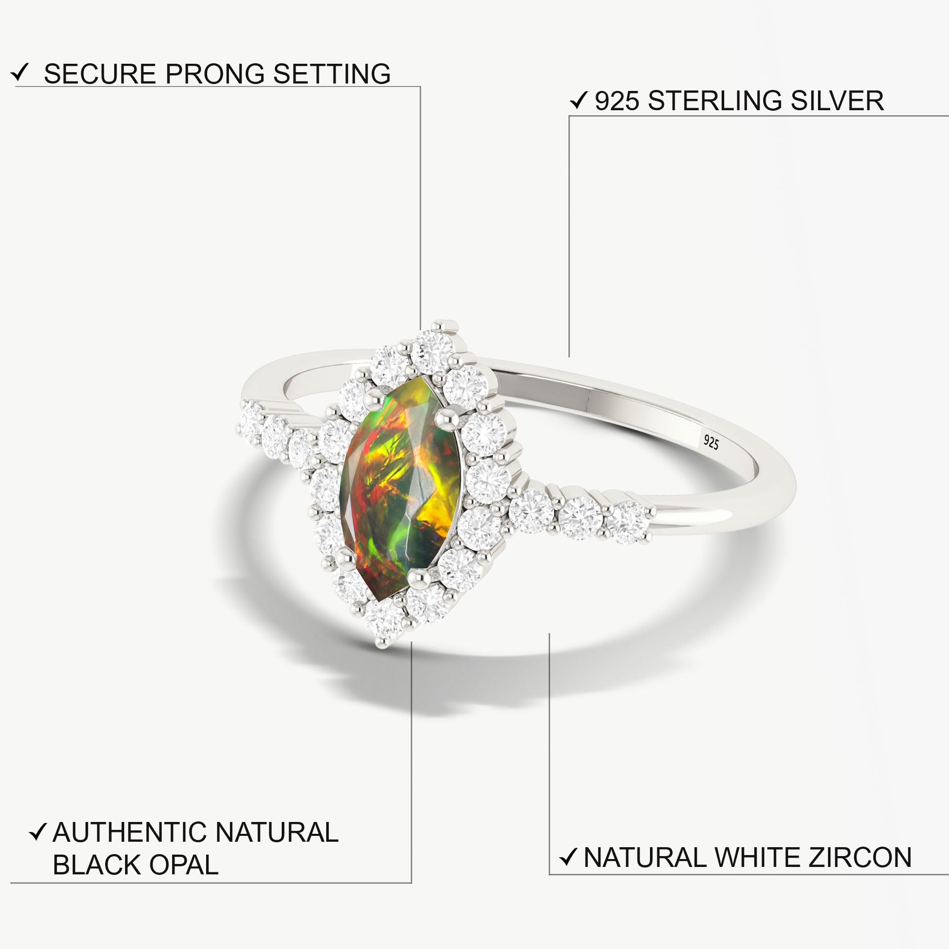Stunning Black Multi-Color Rainbow Fire Marquise Opal Ring for Women – Elegant Jewelry Gift for Weddings, Parties & Special Occasions