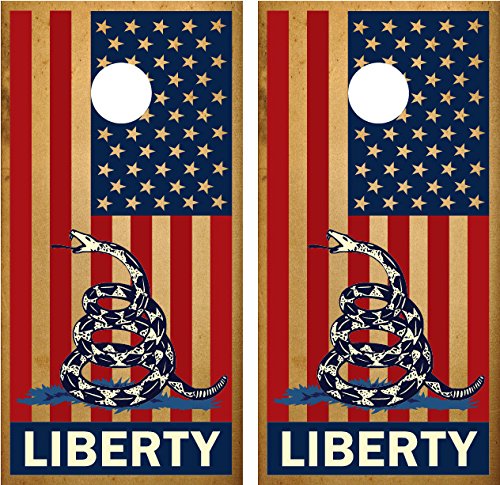 Liberty American Flag Rattlesnake Gadsden Cornhole Board Decal Wrap - Patriotic Outdoor Game Accessory for Tailgating, Backyard Parties & BBQ Events