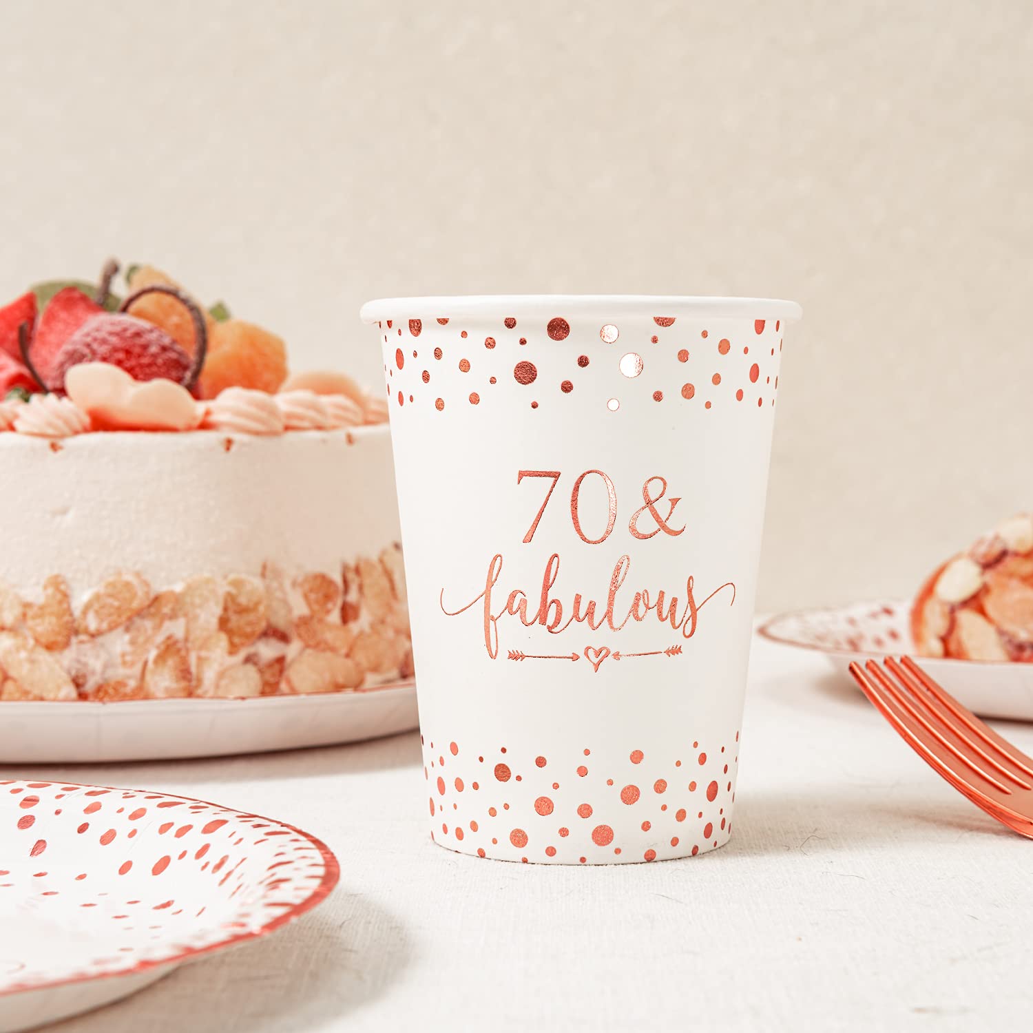 Elegant Rose Gold Foil 70th Birthday Party Supplies Set - 24-Piece Disposable Tableware (9