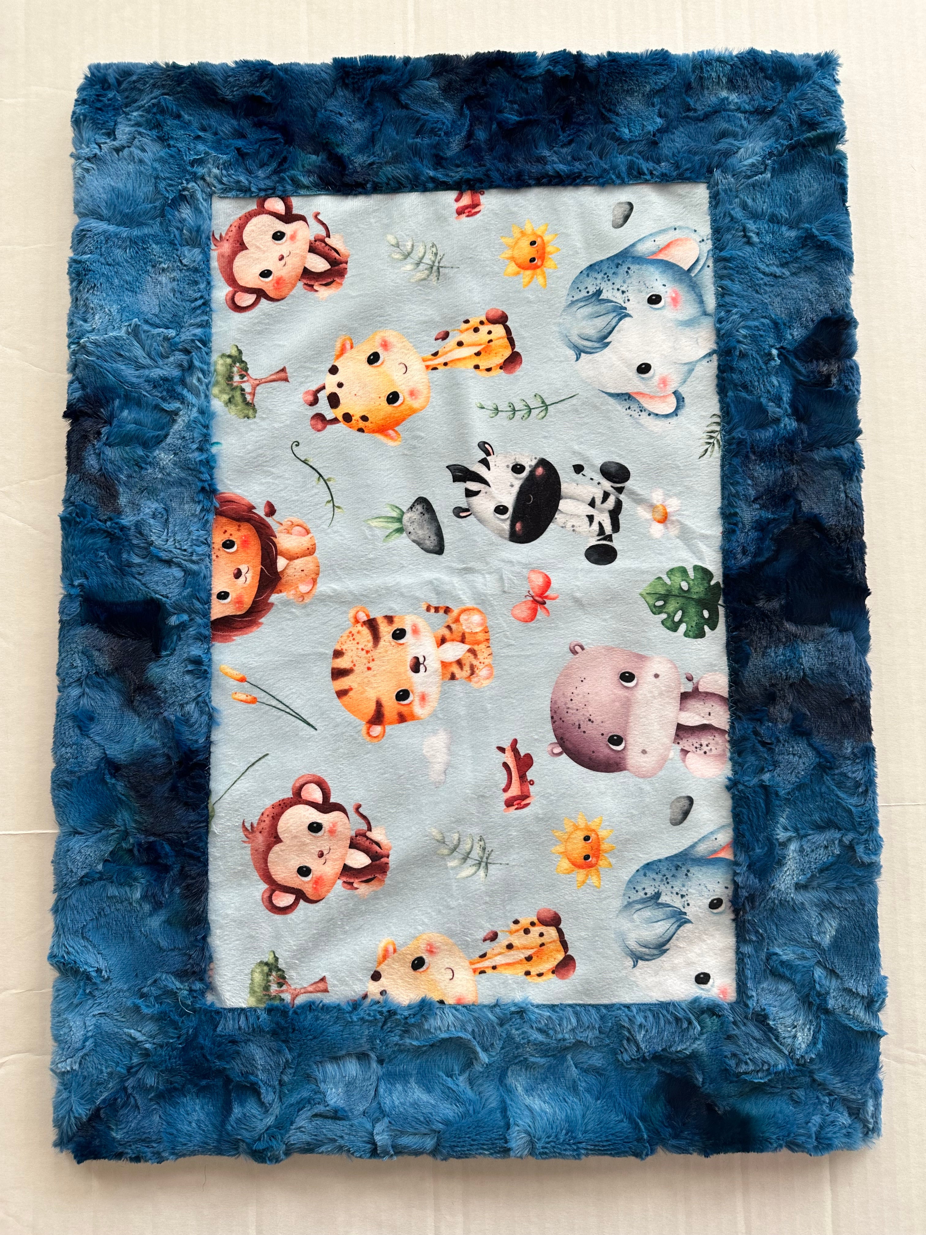 Premium Safari Animal Nursery Minky Blanket - Blue Luxe Galaxy Print, 17x26 Inches, Ultra-Soft Baby Lovey Blanket for Crib, Stroller, and Nursery Decor
