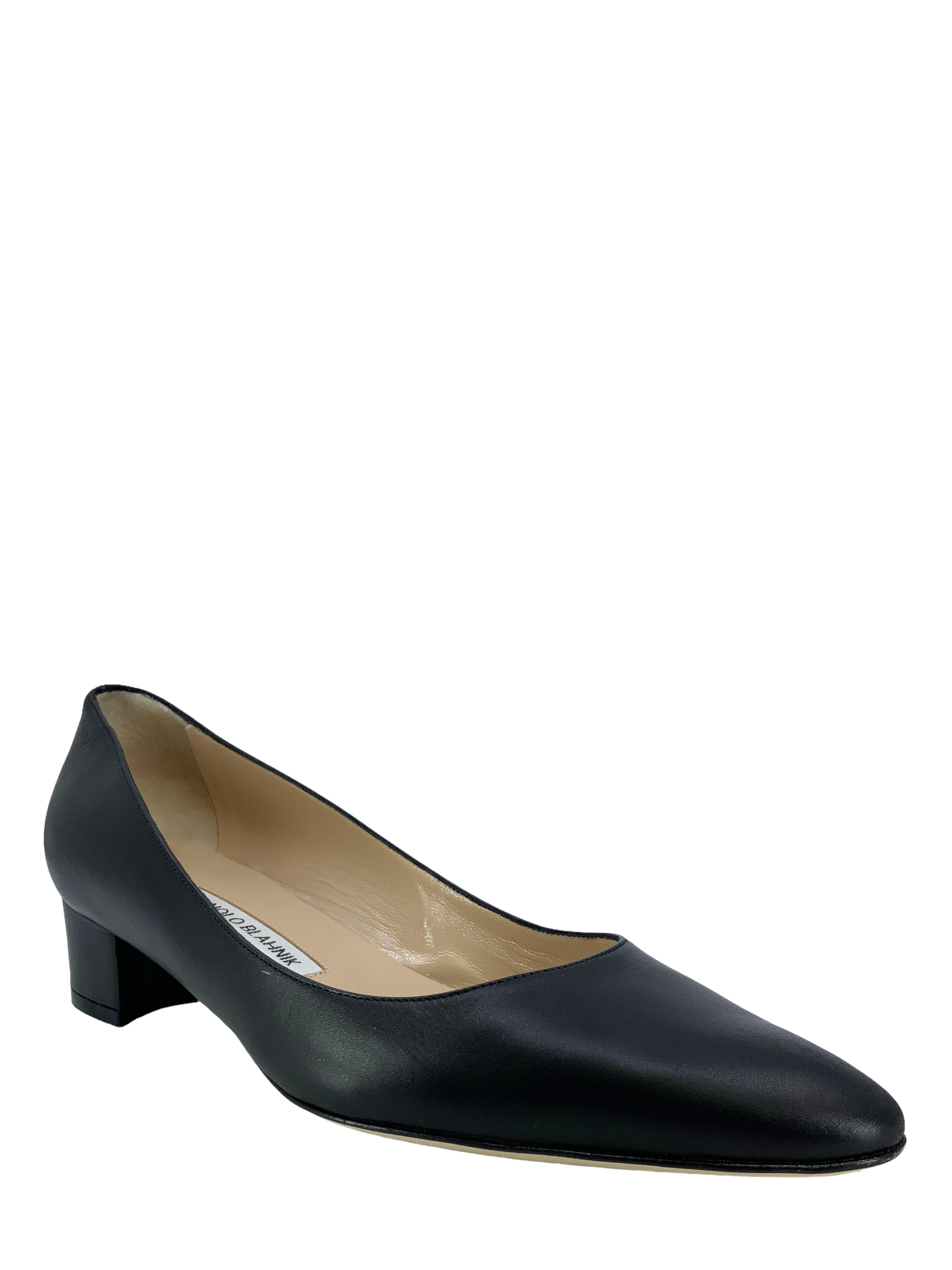 Manolo Blahnik Listony Leather Low Heel Pumps Women's Size 8.5 US | Comfortable Dress Shoes for Work, Party & Wedding Occasions
