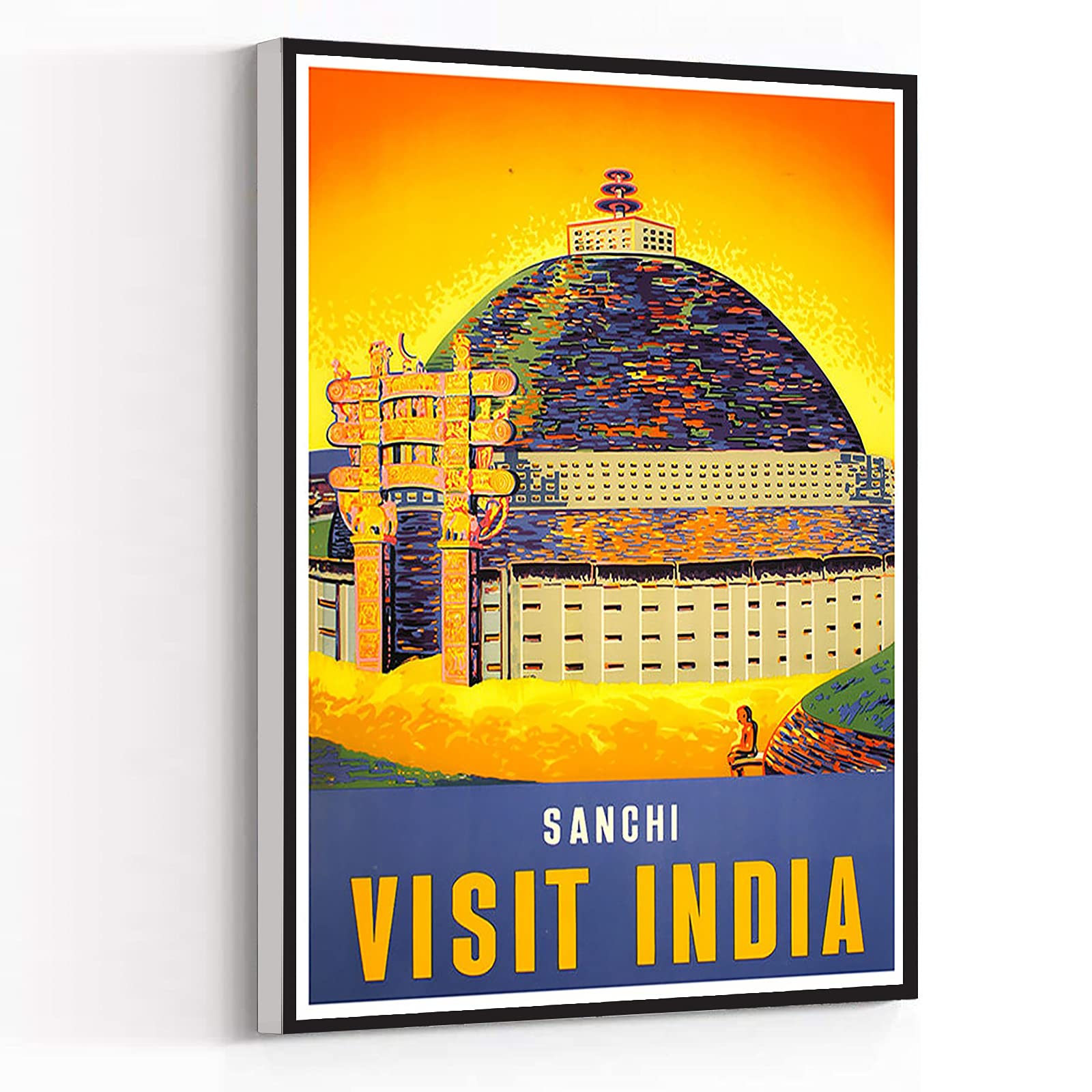 Farmhouse Wall Art - Vintage Travel Poster India Print 8''x12'' Framed - Perfect for Master Bedroom & Boys Bathroom Decor | Home & Office Wall Decor