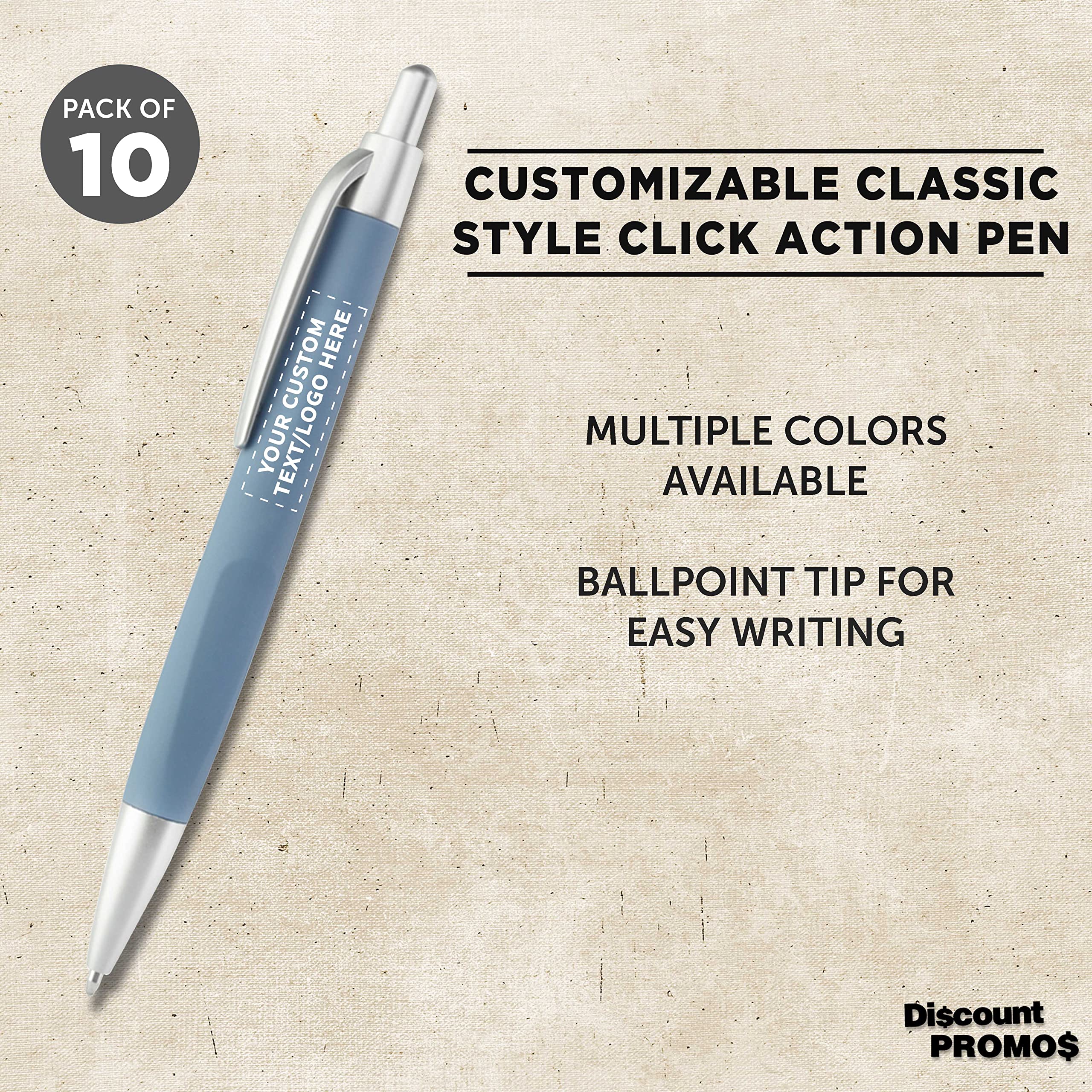 10 Pack Atlas Click Action Pens - Customizable Text & Logo - Plastic Barrel, Black Ink - Light Blue - Perfect for Office, School & Corporate Gifts