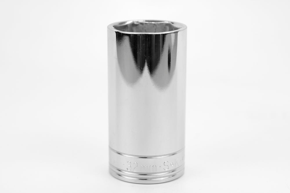 1/2 Inch Drive 32mm 6-Point Deep Chrome Socket - Professional Grade Metric Socket for Automotive, Machinery, and DIY Repairs