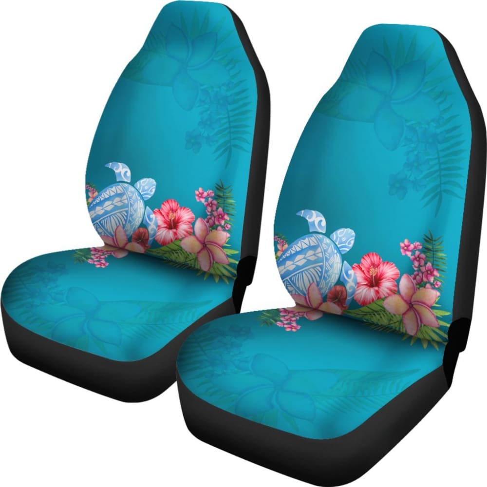 Blue Sea Tribal Turtle Hibiscus Plumeria Flowers Car Seat Cover - Waterproof & Non-Slip Design for Cars, SUVs, Trucks | Perfect for Beach Trips & Summer Road Travel