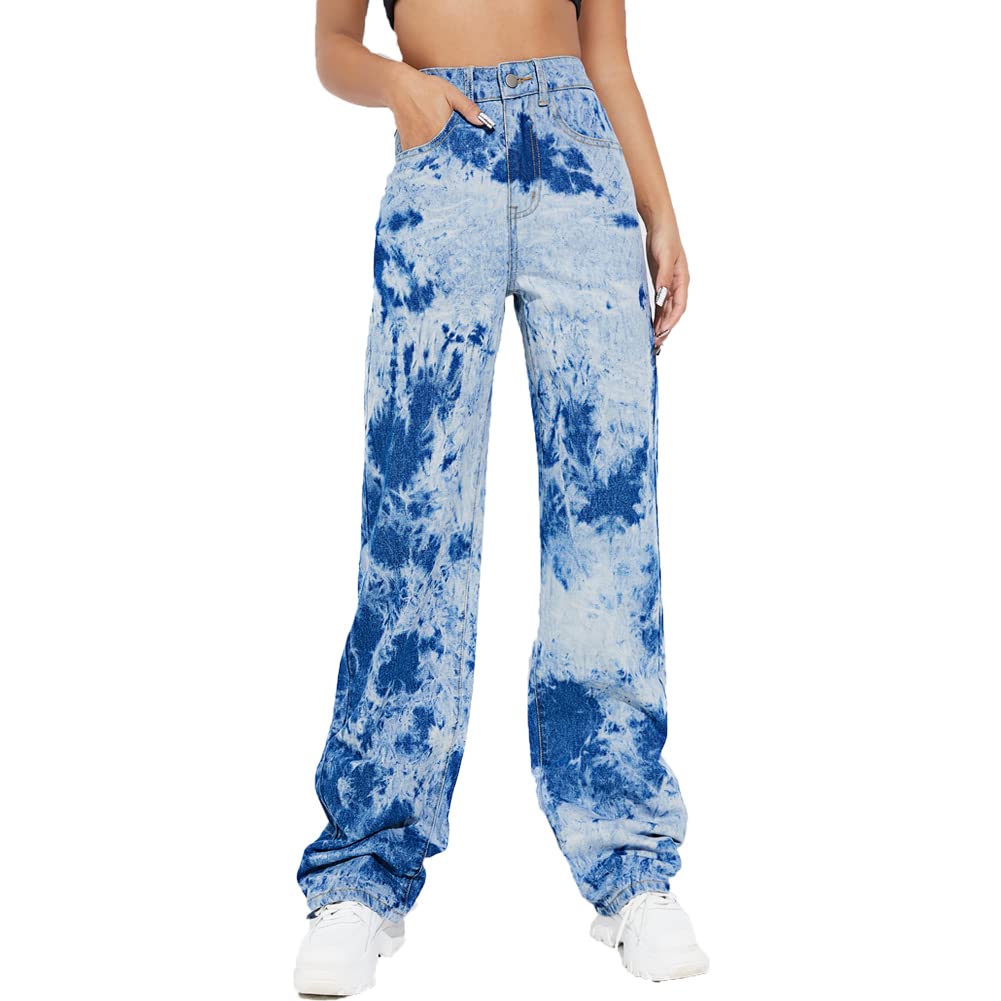 Women's High Waisted Straight Leg Color Block Jeans - Stretch Patchwork Denim Pants for Women & Girls | Perfect for Casual Wear, Office Outfits & Night Out