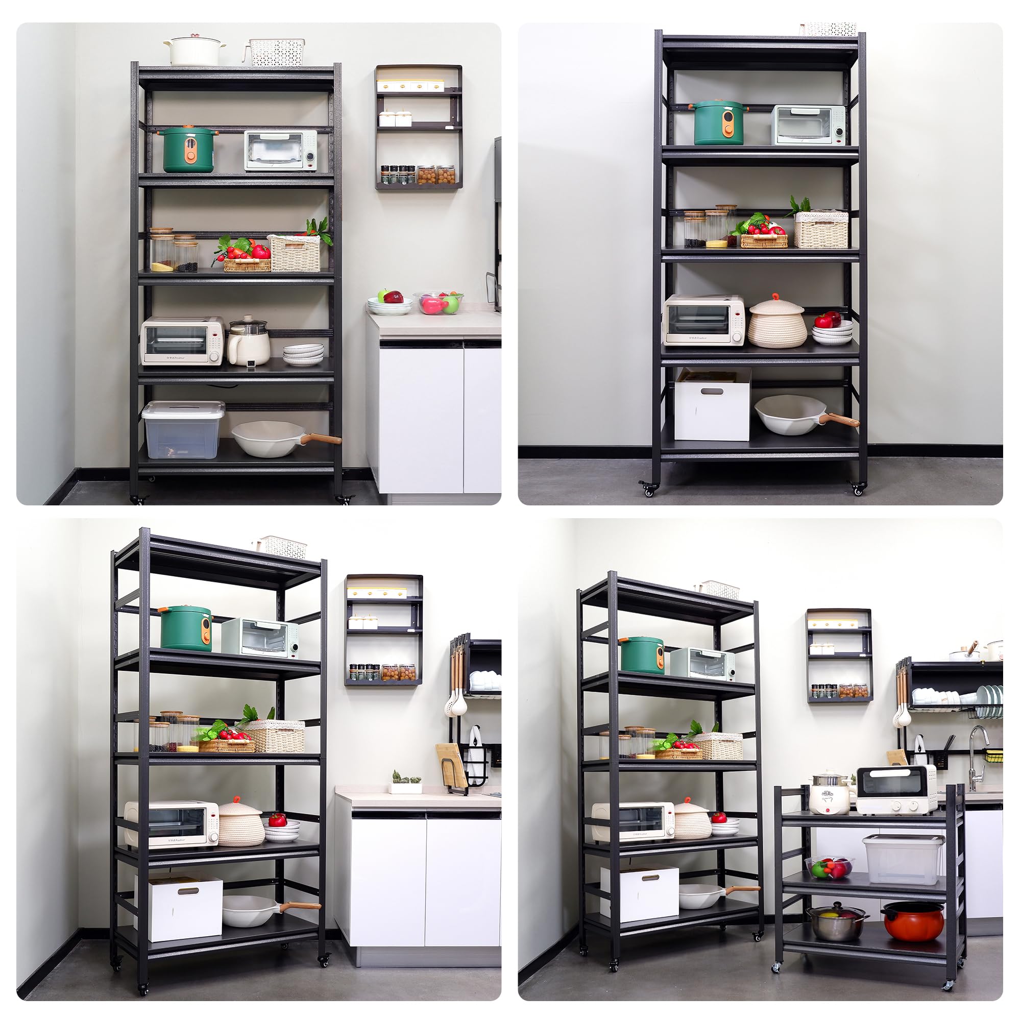 Heavy Duty 5-Tier Metal Storage Shelves - Adjustable Garage & Kitchen Shelving Unit with Wheels, 1750LBS Capacity (72