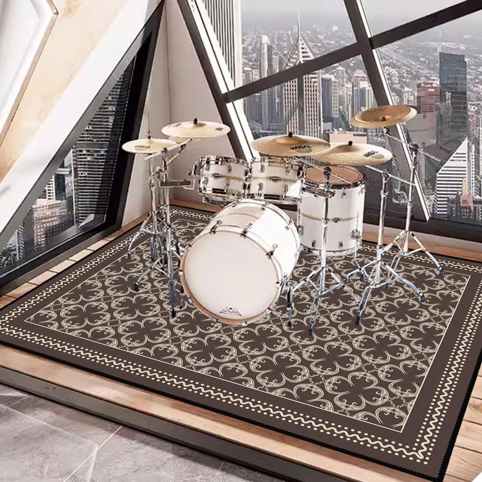 4x6ft Non-Slip Drum Rug with Soundproof Padding - 47x71in Electrical Drum Set Carpet Mat for Professional Drummers | Perfect for Home Studios, Live Performances & Practice Sessions (Brown)