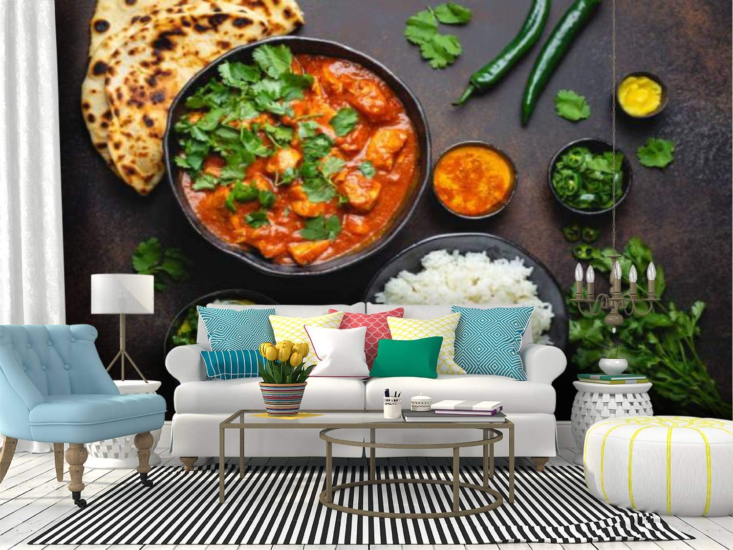 Self-Adhesive Removable Peel and Stick Wallpaper Roll - Indian Chicken Tikka Masala Design, Decorative Wall Mural for Home Decor, Kitchen Backsplash, Bedroom Accent Wall, and Living Room Covering