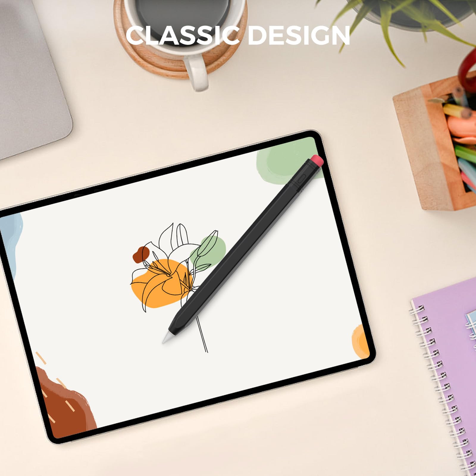 AhaStyle Classic Silicone Sleeve Cover for Apple Pencil USB-C - Protective Skin Holder with Grip | Compatible with Apple Pencil (2nd Gen) | Perfect for Drawing, Note-Taking & iPad Pro Accessories (Black)