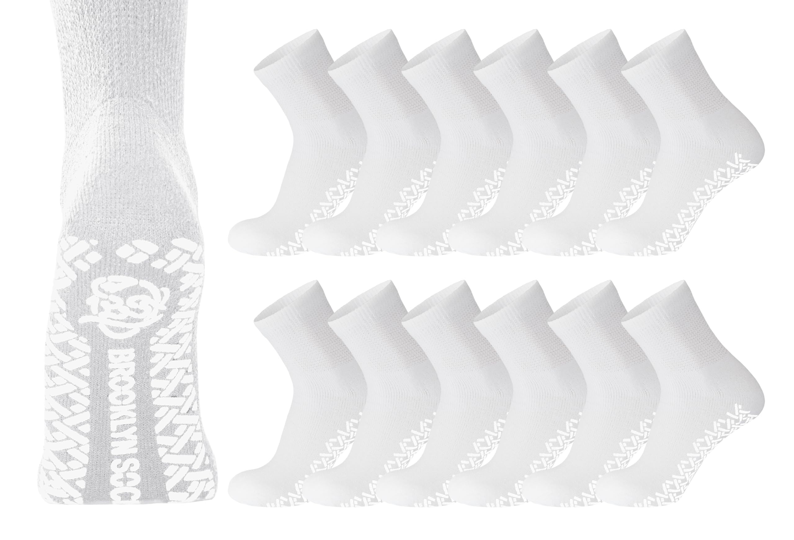 12 Pairs Men's Non-Slip Diabetic Cotton Ankle Socks - Non-Binding Therapeutic Socks with Gripper Soles for Circulation (White, Size 10-13) - Ideal for Daily Wear, Work & Diabetic Foot Care