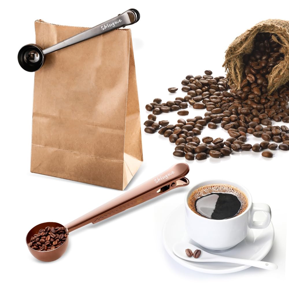 Premium Coffee Scoop with Bag Clip - 20ml Multi-Function Measuring Spoon for Coffee, Powder & Milk (2-Pack Black) - Perfect for Baristas, Home Brewing & Kitchen Storage