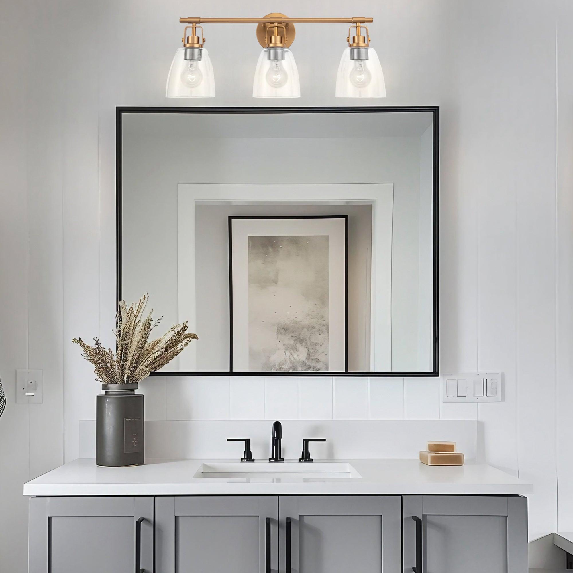 Modern Farmhouse 3-Light Bathroom Vanity Light - Brushed Nickel Finish, Adjustable Height - Perfect for Bathroom, Powder Room & Dressing Area Makeovers