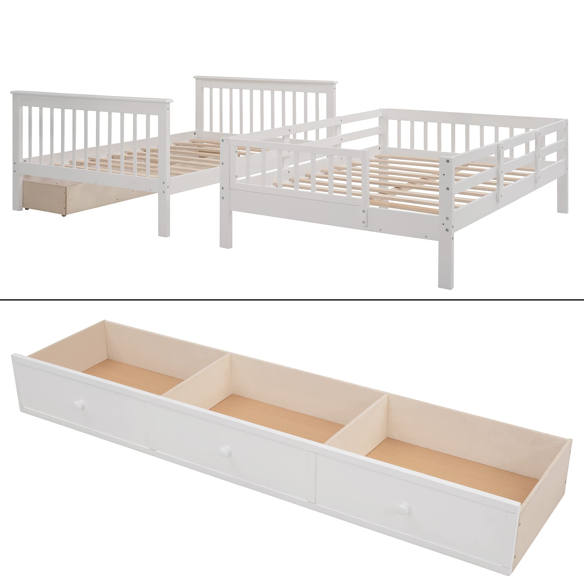Harper & Bright Designs Full Over Full Bunk Beds with Storage Drawers and Stairs - Solid Wood Bunk Bed Frame for Kids, Boys, Girls & Teens - White - Perfect for Small Bedrooms, Shared Kids Rooms & Space-Saving Solutions