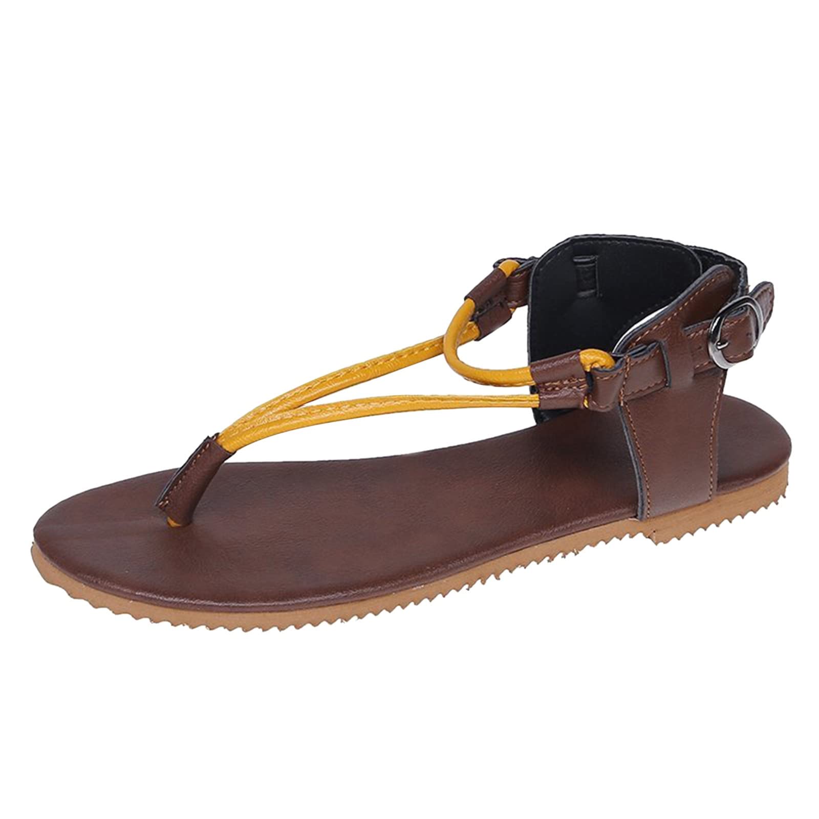 Women's Roman Style Leather Herringbone Buckle Casual Flat Sandals - Comfortable Summer Walking Shoes for Beach, Vacation & Everyday Wear