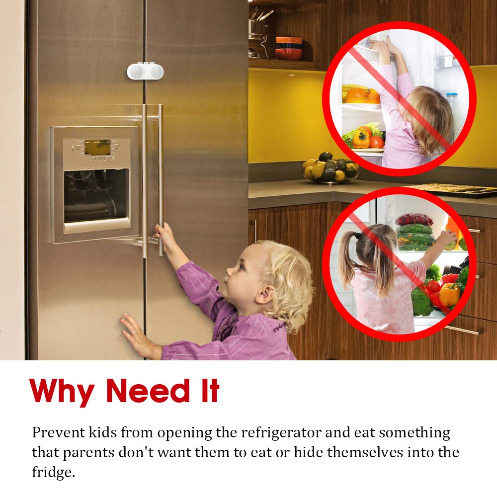 EUDEMON Baby Safety Fridge Door Lock - Childproof & Pet Proof Refrigerator Lock, Cabinet Lock with 3M Adhesive - No Tools Needed, Easy Installation (White) | Perfect for Kitchens, Nurseries & Homes with Toddlers or Pets