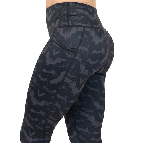 Shadow Bats Printed High Waist Yoga Leggings - Women's Gothic Workout Pants for Yoga, Running & Halloween Costume