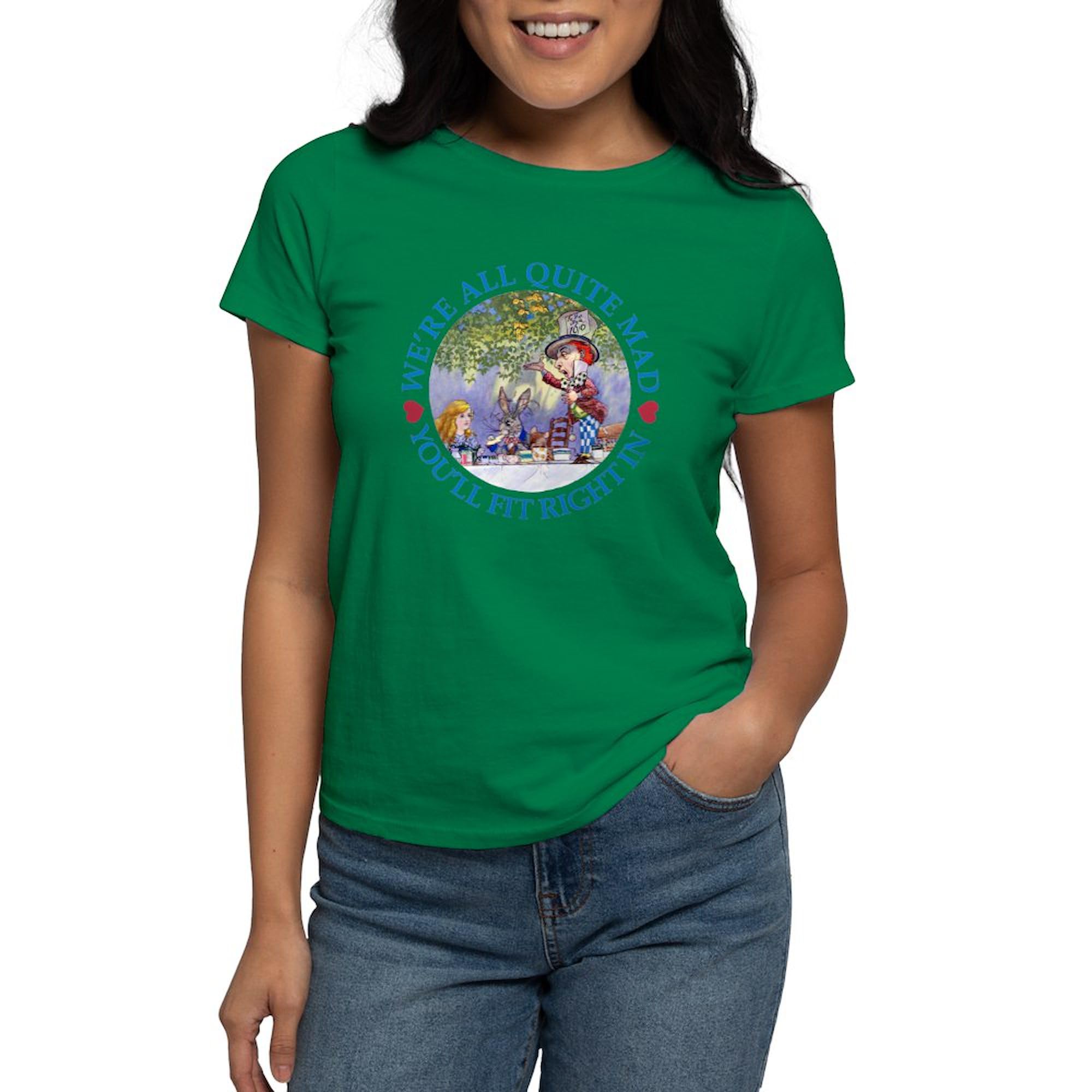 MAD HATTER's Tea Party Women's Dark Cotton T-Shirt | Alice in Wonderland Inspired Graphic Tee | Casual Wear, Cosplay & Themed Parties