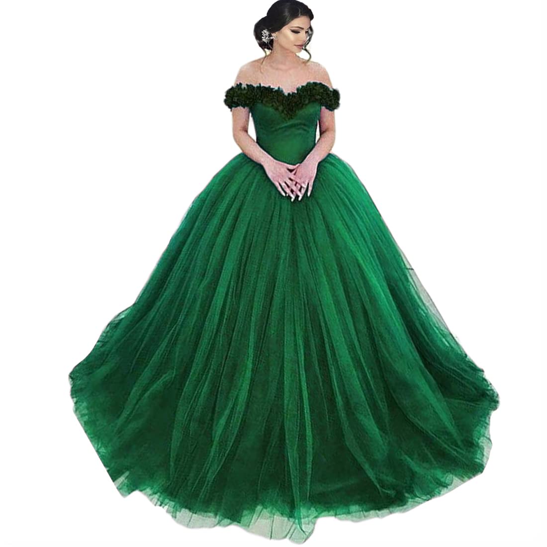 Elegant Off Shoulder Quinceañera Dress for Women - Floral Lace Wedding Evening Gown with Tulle Ball Gown Skirt | Perfect for Sweet 16, Prom, Bridal Shower & Formal Events