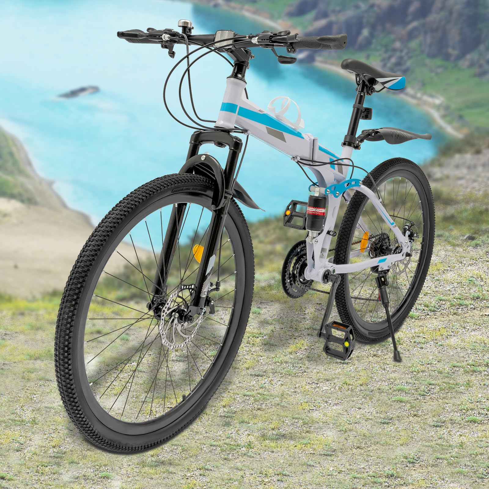 26 Inch Folding Mountain Bike - 21 Speed Foldable Commuter Bicycle with Dual Disc Brakes & Mudguards | Adjustable Height for Adults, Men & Women | Perfect for City Riding, Commuting & Outdoor Adventures