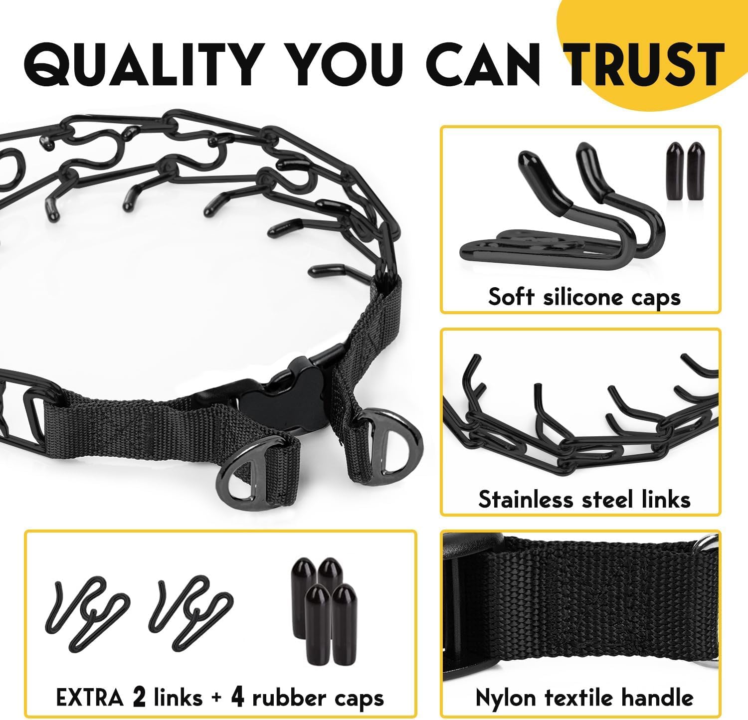 PetJett Prong Collar for Dogs - No Pull Training Collar, Adjustable Pinch Collar for Small, Medium & Large Breeds - Stainless Steel Choke Chain for Obedience & Walking - Perfect for Aggressive Pullers & Leash Training