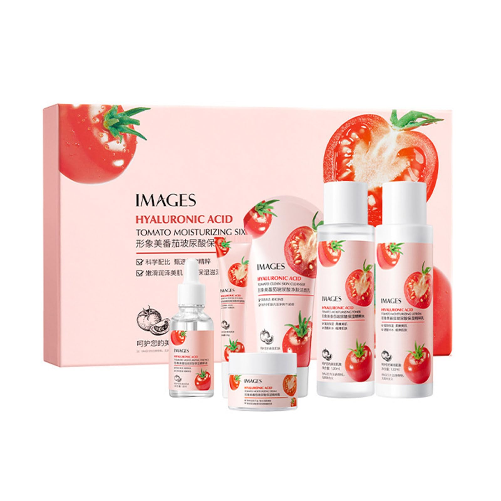 Tomato Hyaluronic Acid Essence Skincare Set - Hydrating Facial Cleanser, Moisturizing Serum, Firming Toner & Eye Cream Kit - Anti-Aging Skincare Routine for Women - Perfect for Daily Use & Skincare Gifts