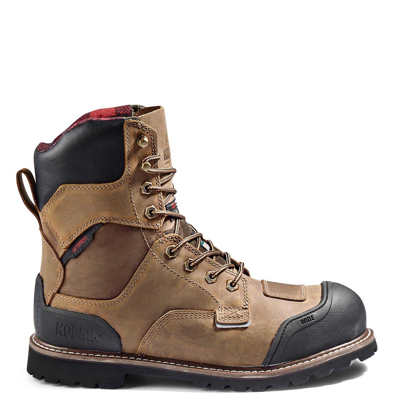Kodiak Widebody WP Men's 8 Composite Toe Work Boots - Waterproof Safety Shoes for Construction & Outdoor Work (Brown) - Perfect for Heavy Duty Jobs, Hiking & Industrial Workplaces
