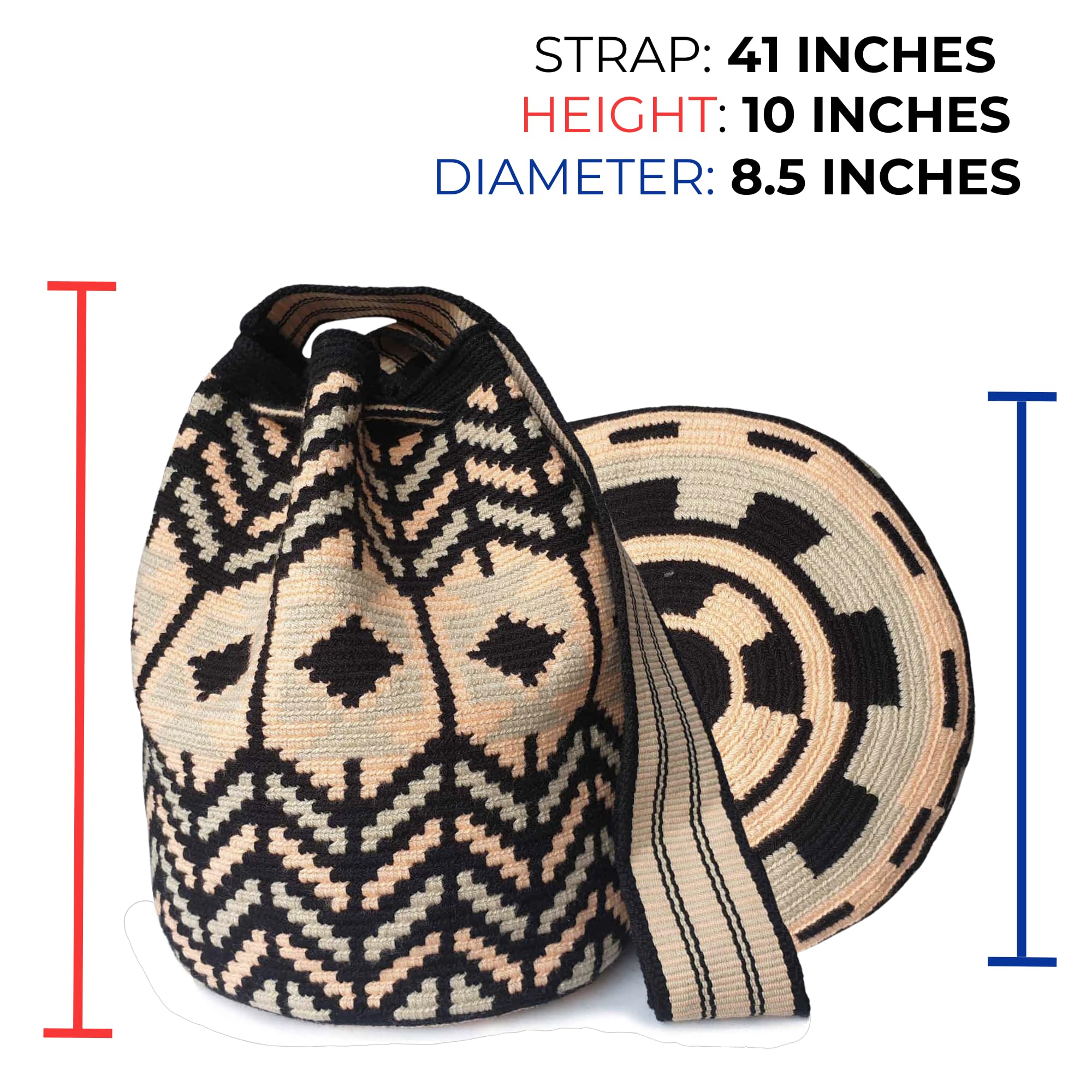 Fairtrade Wayuu Bag - Large Handmade Crochet Crossbody Purse | Authentic Colombian Mochila | Boho Chic Women's Shoulder Bag for Travel, Beach & Everyday Use (Fluida Color)
