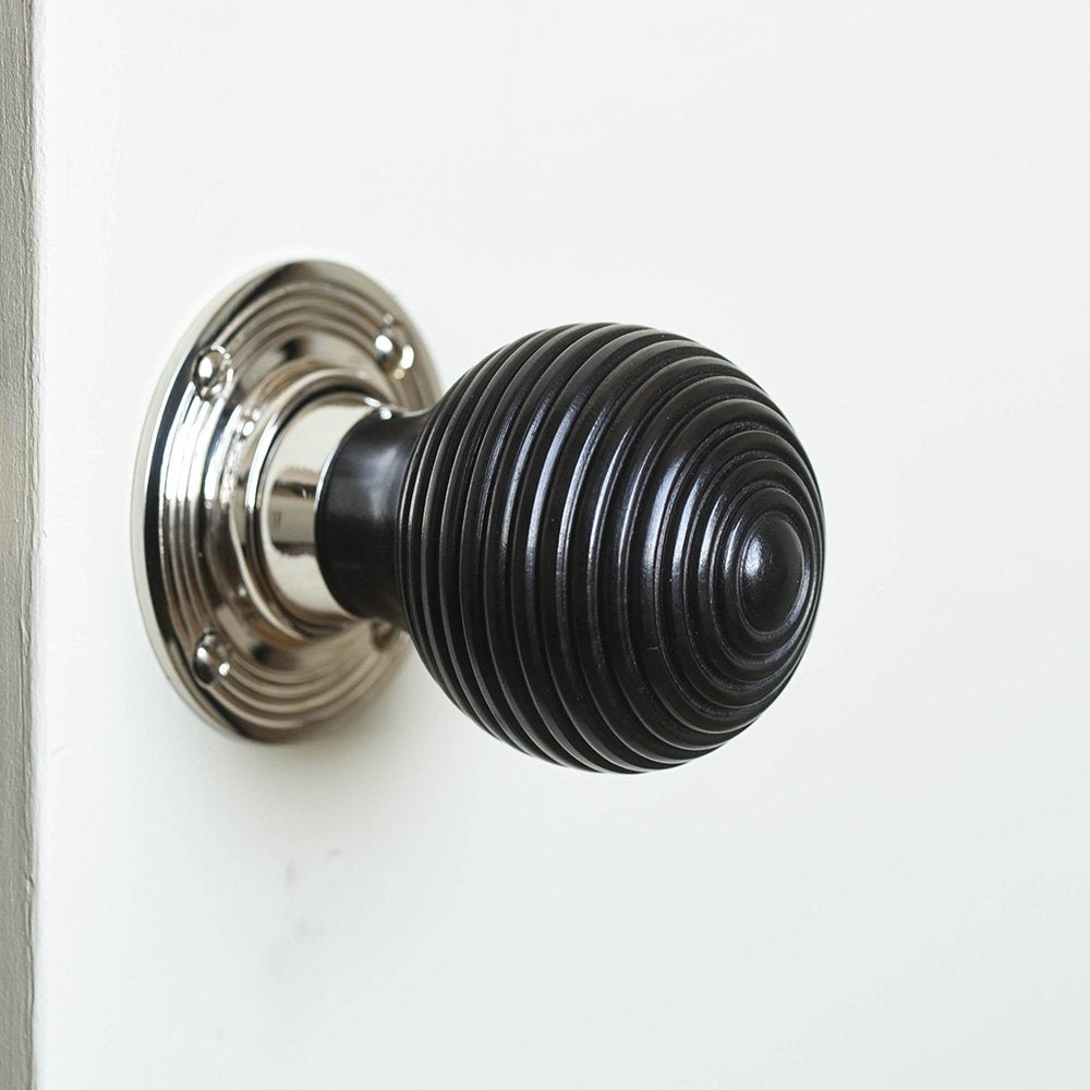 Solid Ebony & Nickel Beehive Door Knobs - Vintage Style Cabinet Pulls for Kitchen, Bathroom & Furniture - Durable Hardware for Home Decor & Renovation Projects