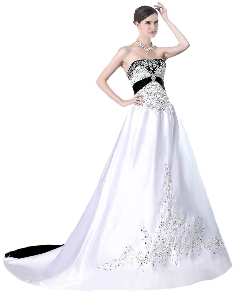 Strapless Satin Embroidery Wedding Dress for Women - Elegant Bridal Gown for Church Ceremony & Beach Weddings