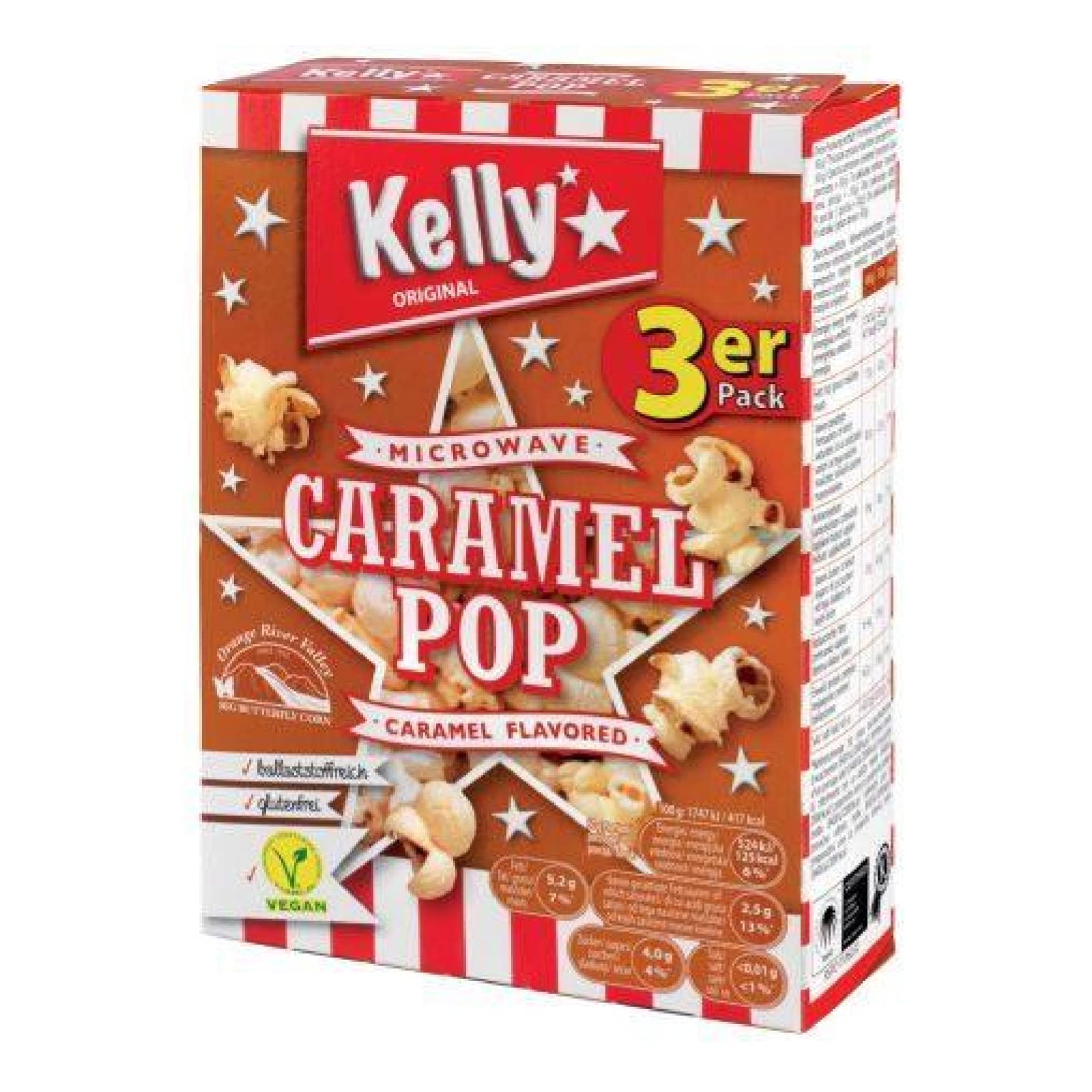 Caramel Popcorn Microwave Packs - Kelly Caramel Flavor (3 x 90g) | Perfect for Movie Nights, Snacking & Office Breaks
