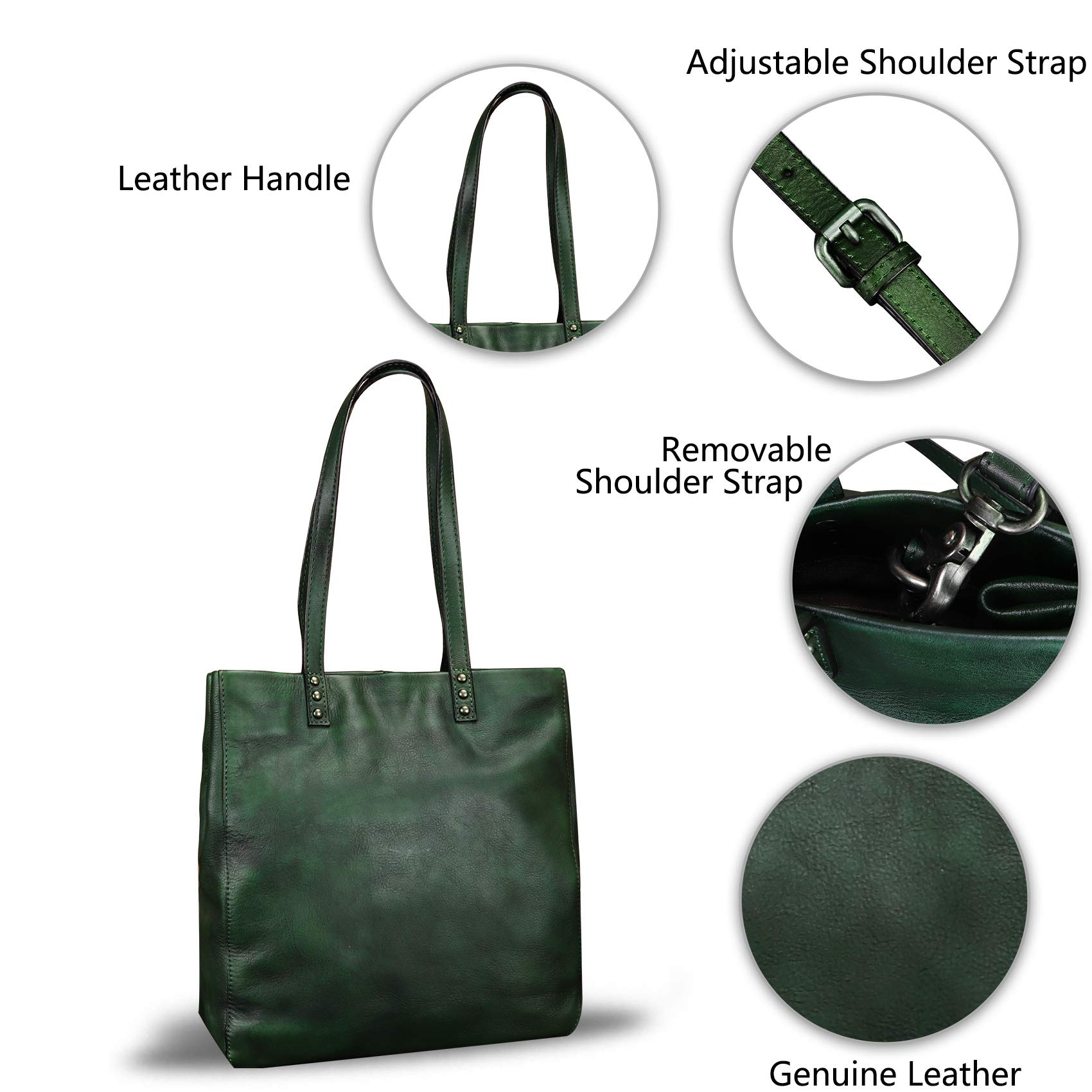 Genuine Leather Tote Bag for Women - Handmade Satchel Purse with Top Handle & Shoulder Strap - Vintage Style Work Bag, Travel & Everyday Use