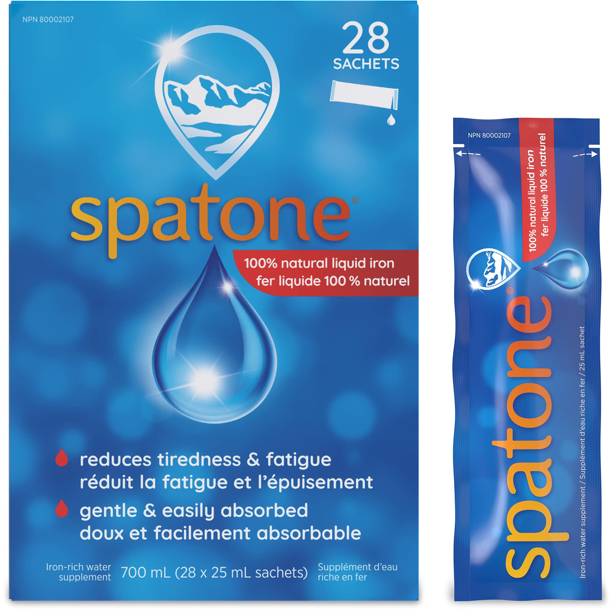 SPATONE Liquid Iron Supplement - 1 Month Supply (28 Sachets) for Energy Boost & Anemia Relief - Easy to Take Daily Iron Support for Adults & Kids