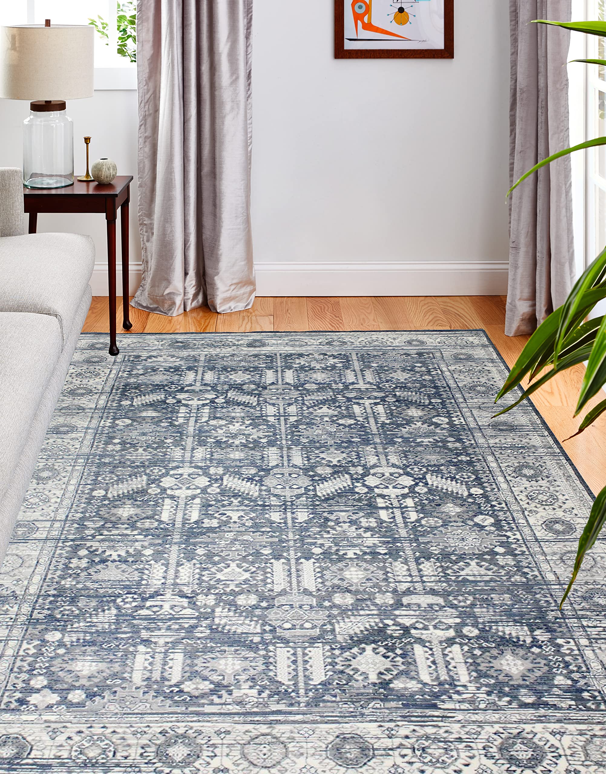 Bashian Collection 5' x 7.6' Light Blue Area Rug - Premium Power Loom Polypropylene Runner Rug for Entryway, Living Room, Bedroom - Soft Non-Slip Home Decor Carpet for Modern House & Apartment