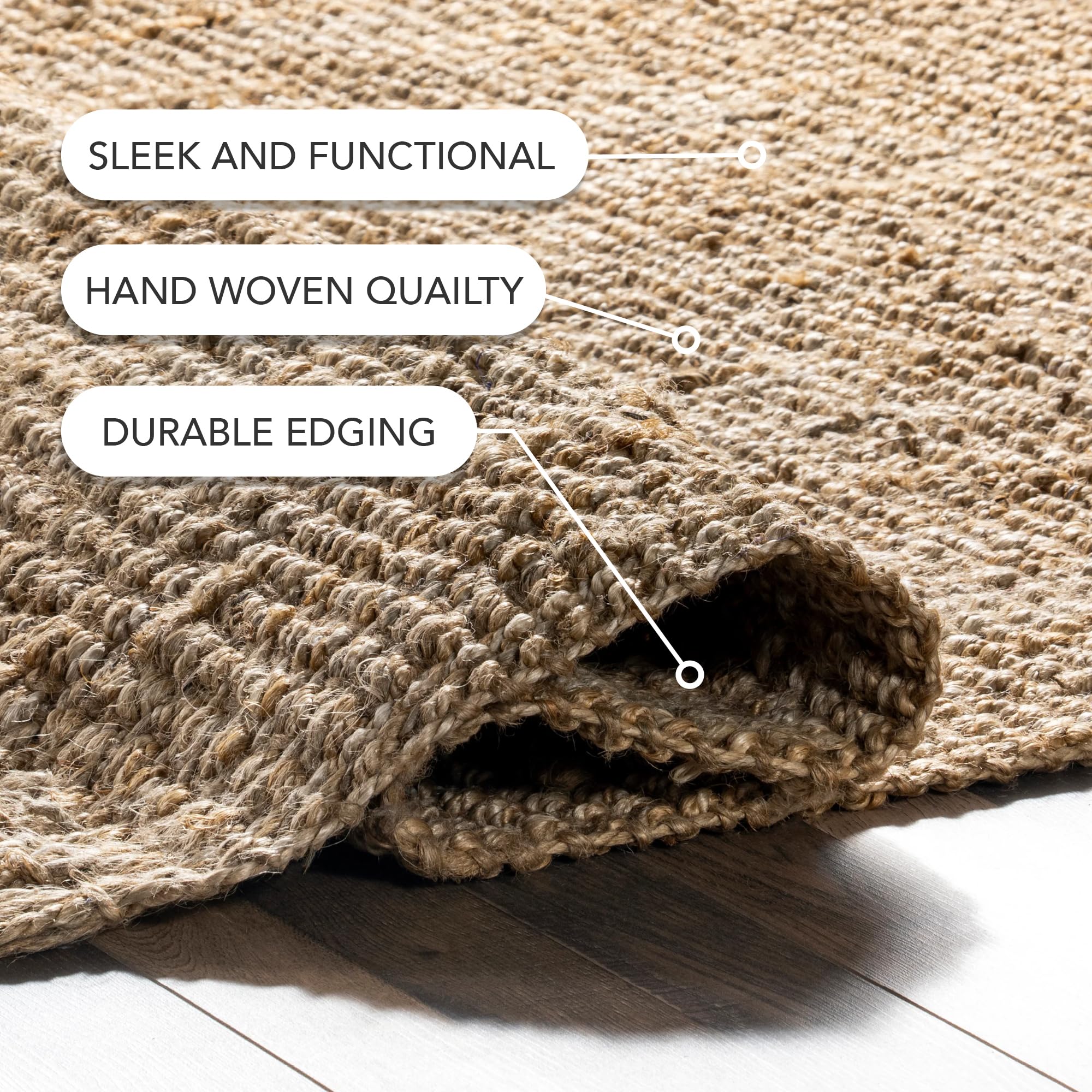 nuLOOM 8'x8' Square Daniela Jute Tassel Hand Woven Area Rug - Natural Chunky Farmhouse Design, Eco-Friendly Natural Fiber for Bedroom, Dining Room, Living Room, Hallway, Office & Entryway | Perfect for Boho, Coastal & Rustic Home Decor
