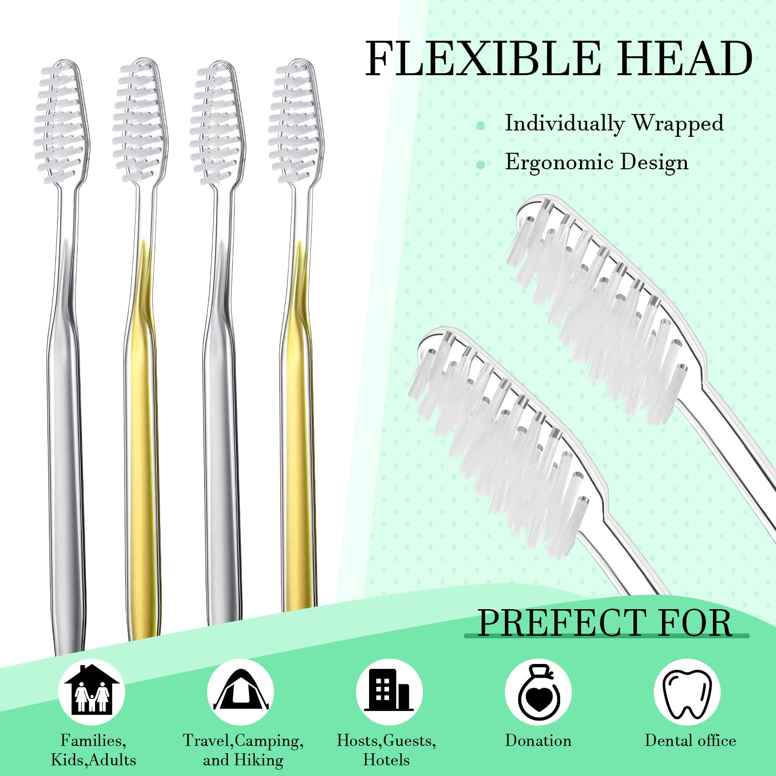 Remerry 100 Pack Individually Wrapped Disposable Toothbrushes - Soft Bristle Travel Toothbrushes for Adults, Bulk Disposable Toothbrush Set for Hotel Guests, Camping, Airplane & On-the-Go Oral Care (2 Colors)
