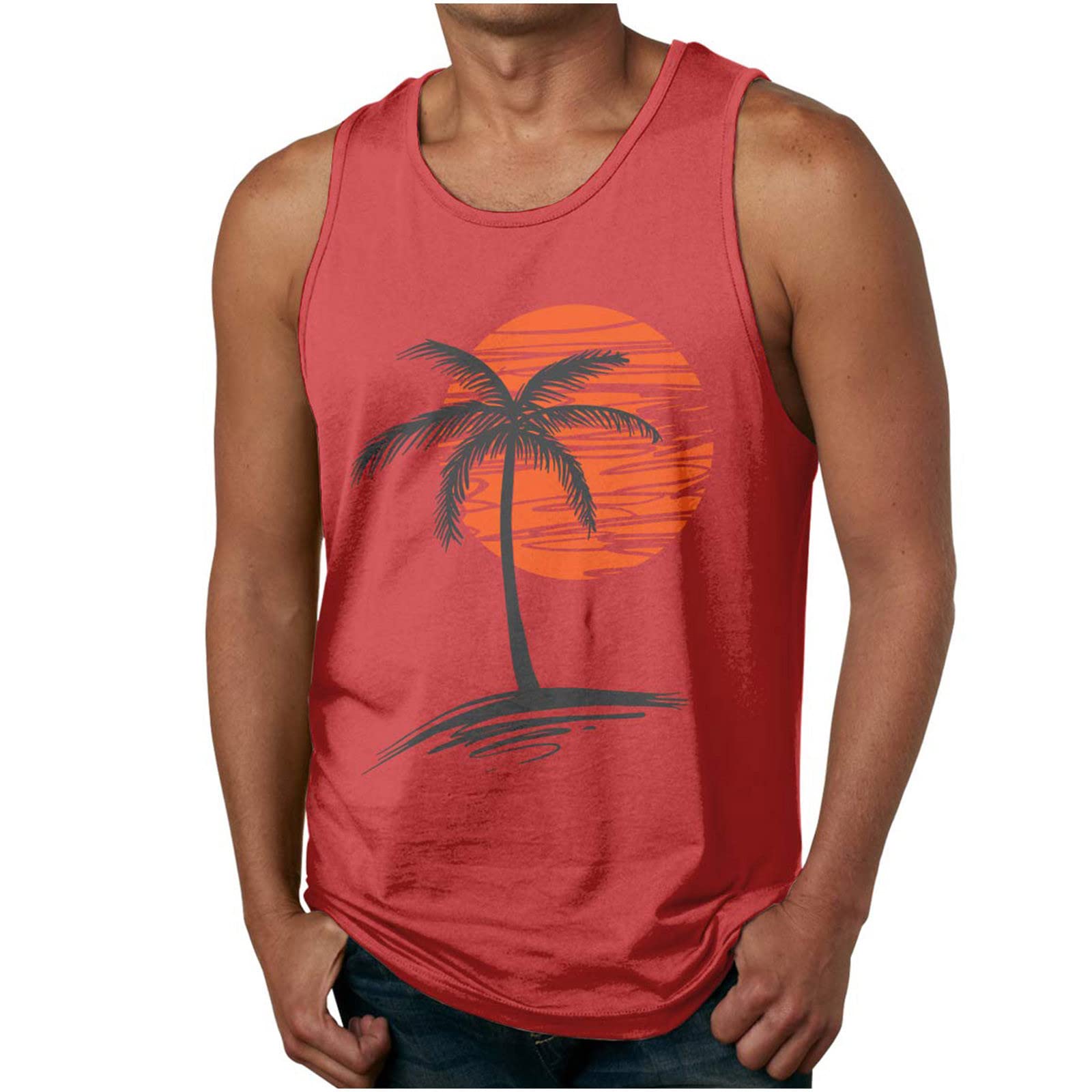 MEOILCE Men's Summer Tank Tops - Hawaiian Floral Print Casual Sleeveless Shirts | Loose Fit Beachwear for Vacation, Pool Party & Outdoor Activities
