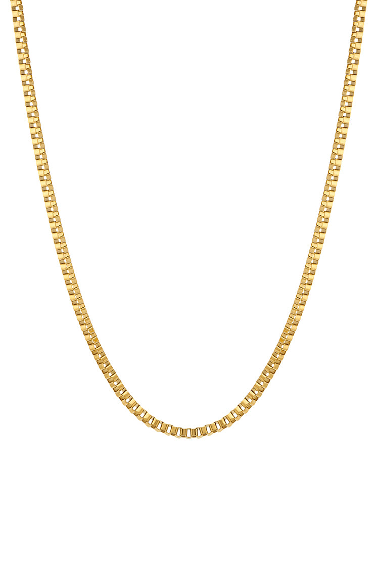 Men's Box Chain Necklace - 14K Gold Plated Stainless Steel Cuban Link Chain for Men - Perfect for Casual Wear, Layering & Gifts