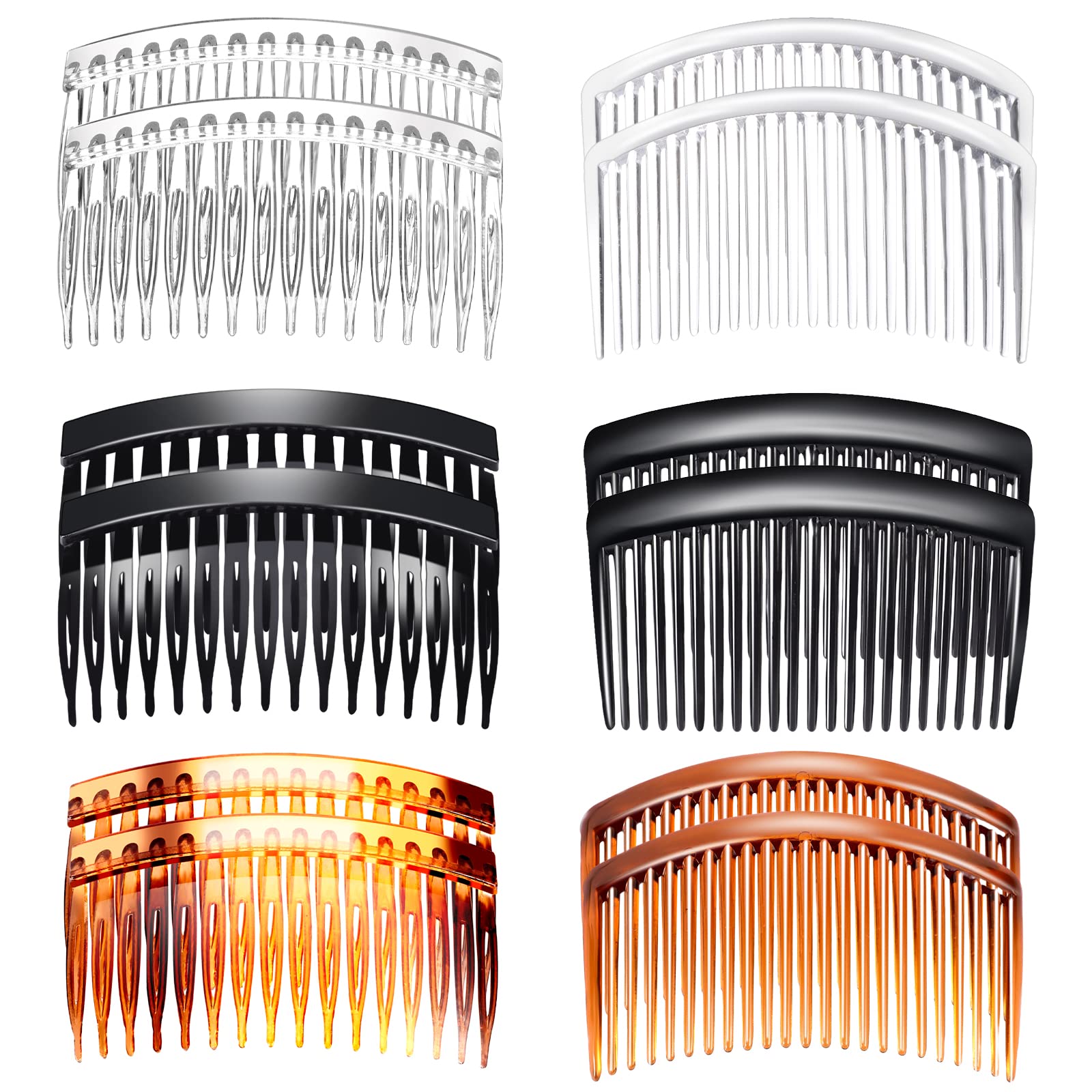 SUNNOW 12Pcs Hair Combs Slides - Plastic French Twist Decorative Hair Clips for Women & Girls (16 & 23 Teeth) - Black, Transparent & Brown Hair Accessories - Perfect for Weddings, Parties & Everyday Styling